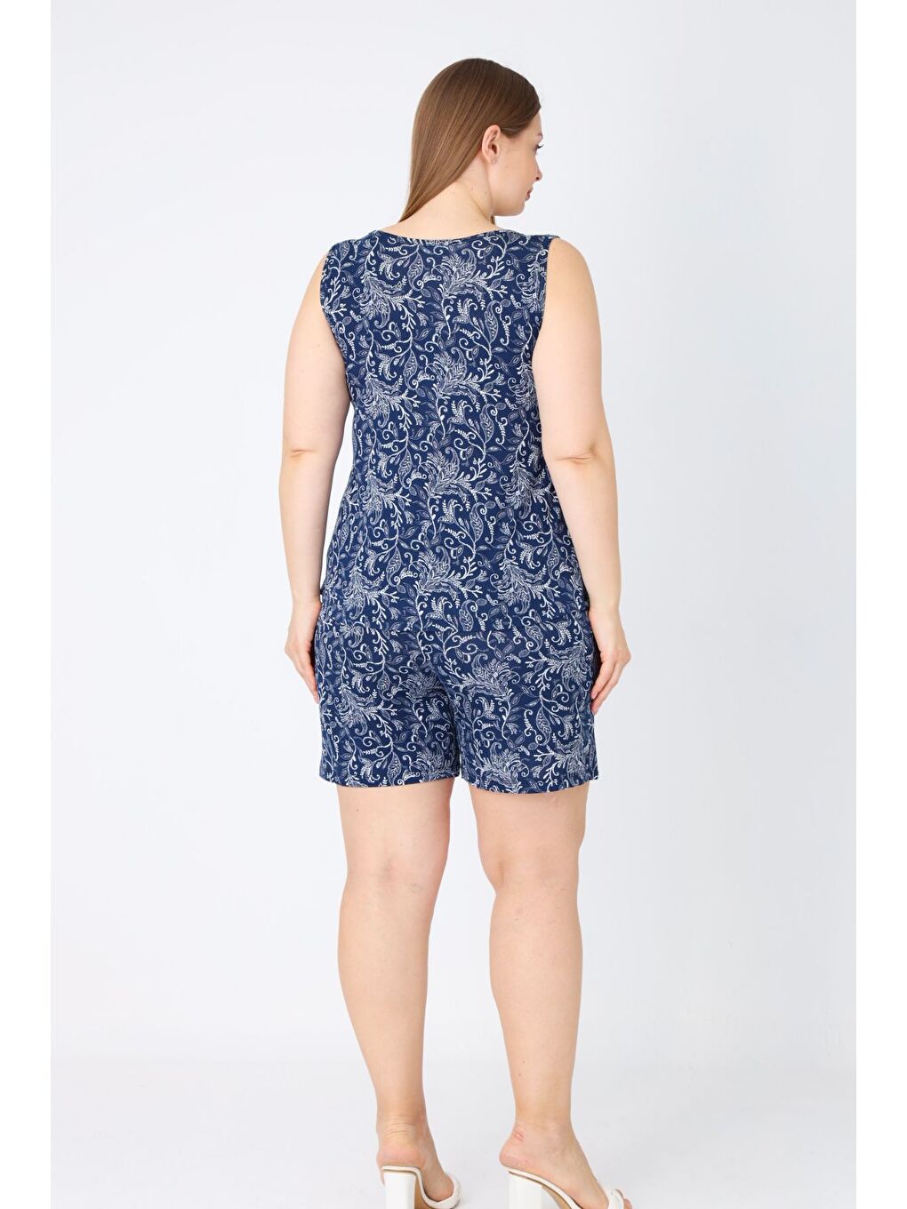 Lacivert Dantelli Askılı Büyük Beden Viskon Alt Üst Gecelik Takım-3