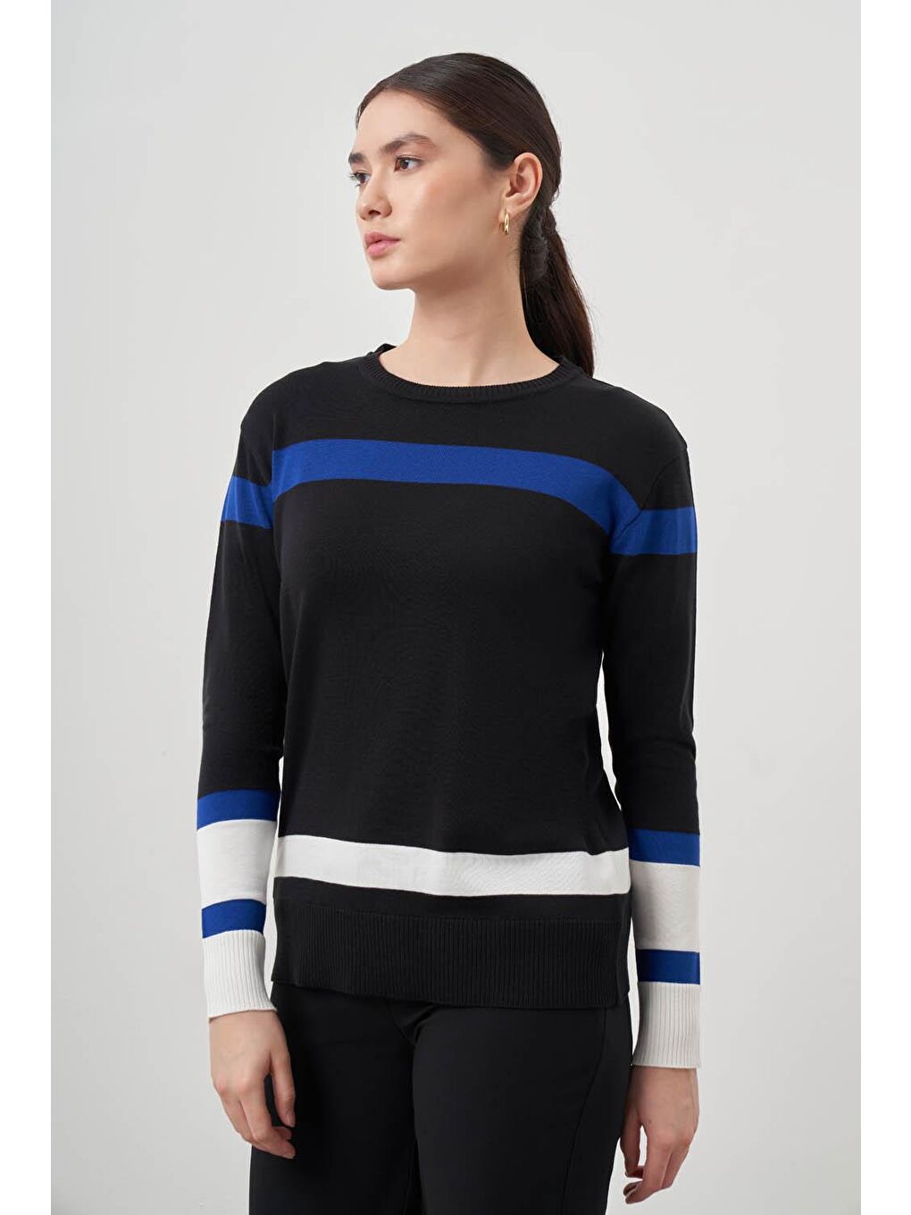 Mizalle Blok Renkli Rayon Siyah/Mavi Bluz - 1