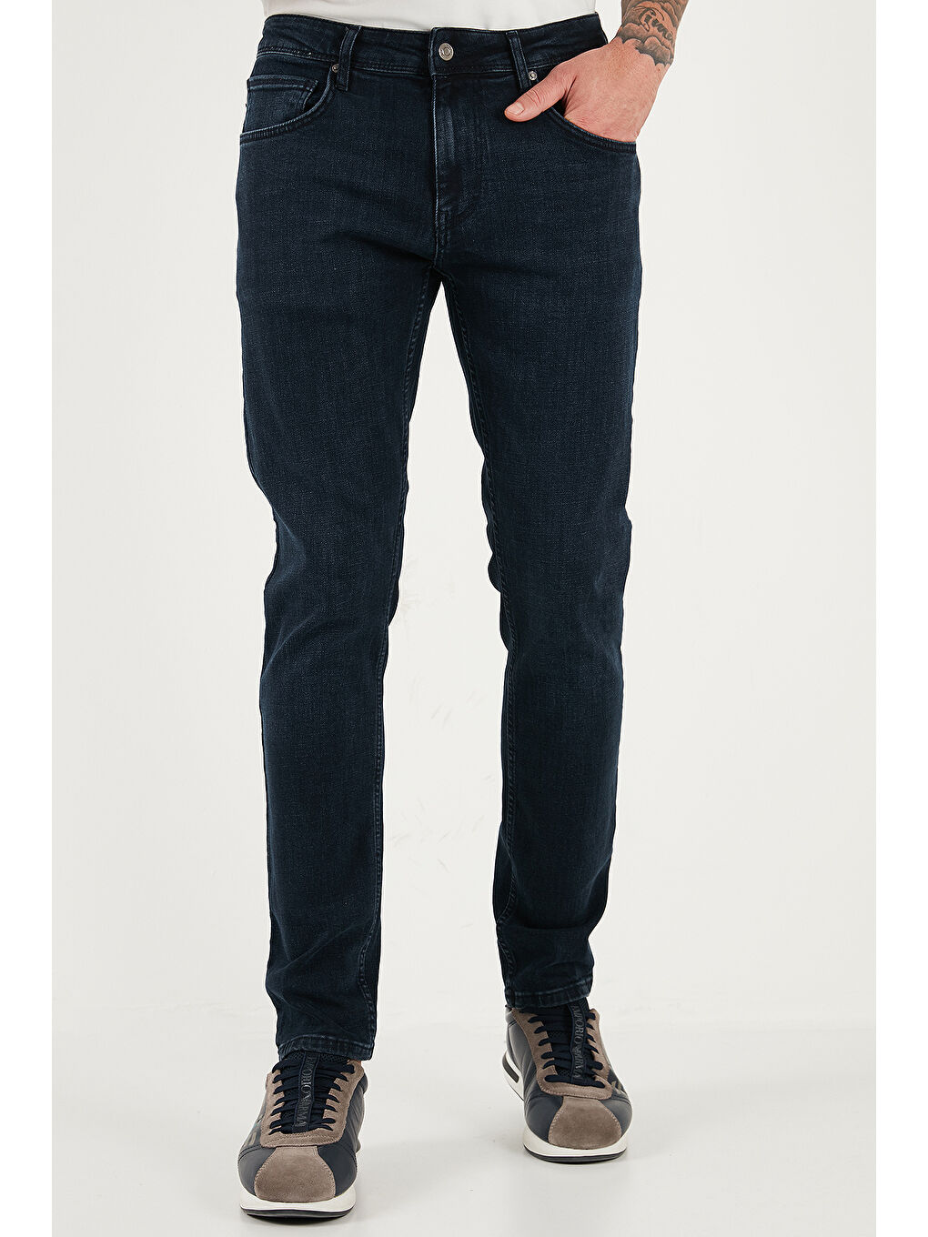 Lacivert Pamuklu Slim Fit Yüksek Bel Dar Paça Jeans 3300C47TOKYO