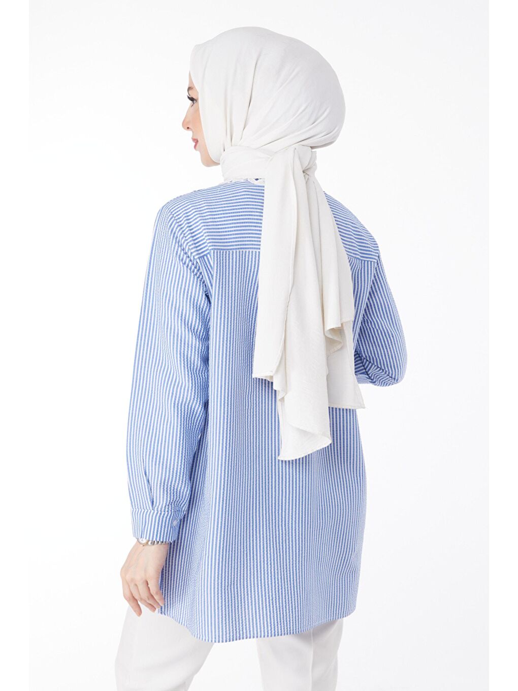 Gömlek Yaka Kadın Mavi Gömlek - 25083-4