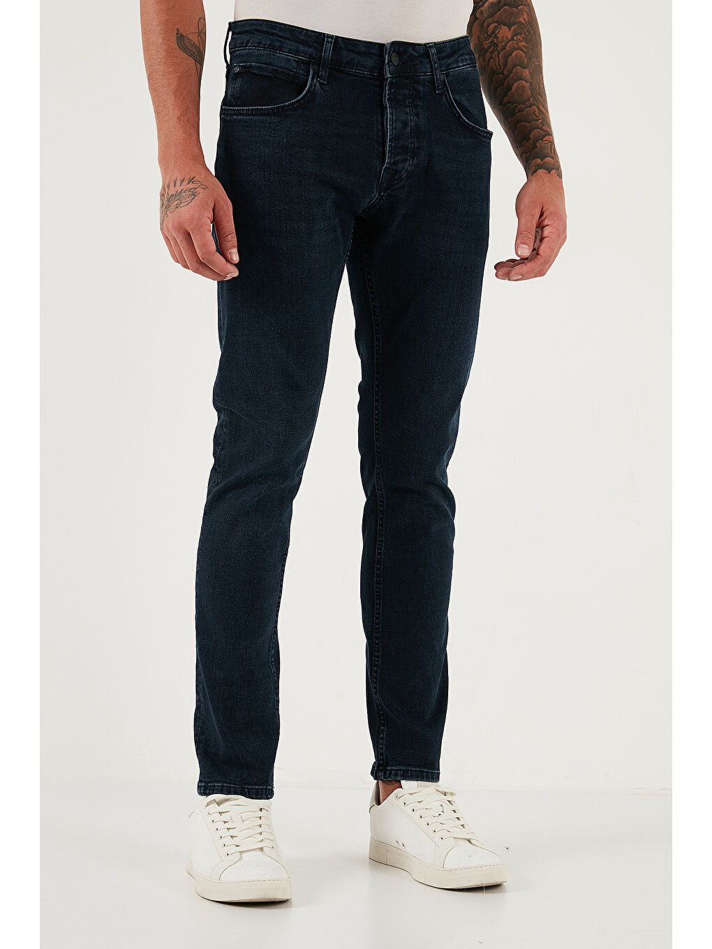 Lacivert Streç Pamuklu Slim Fit Normal Bel Dar Paça Jeans 1124C47NAPOLI-1