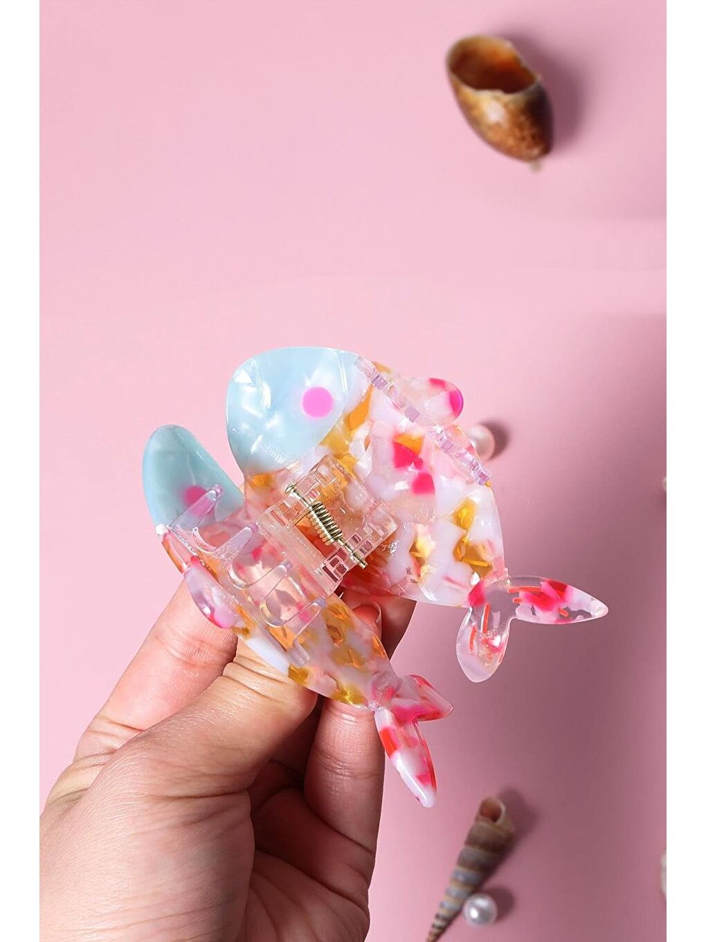 Karışık Renkli Balık Asetat Mandal Saç Tokası-4