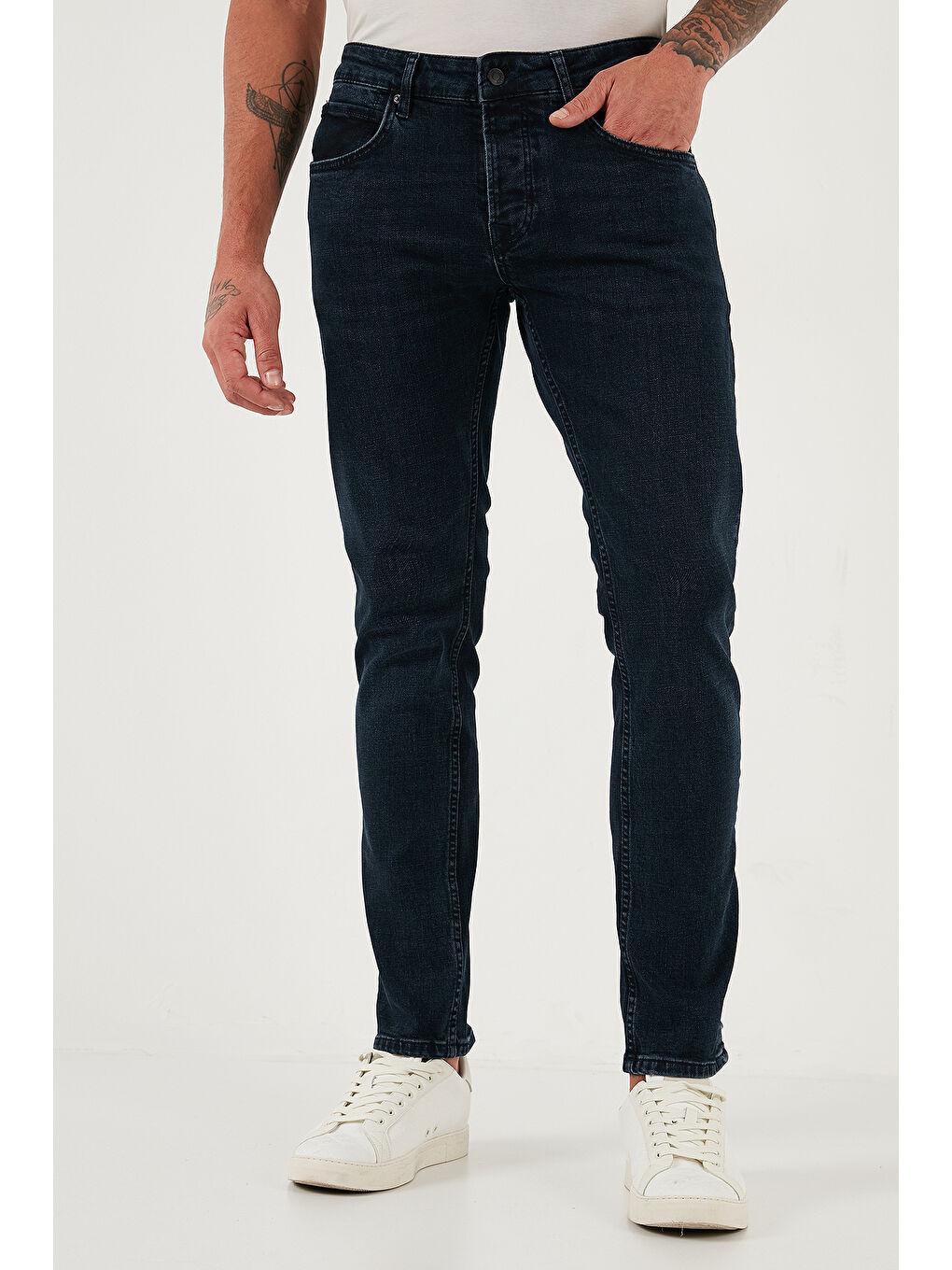 Lacivert Streç Pamuklu Slim Fit Normal Bel Dar Paça Jeans 1124C47NAPOLI-2