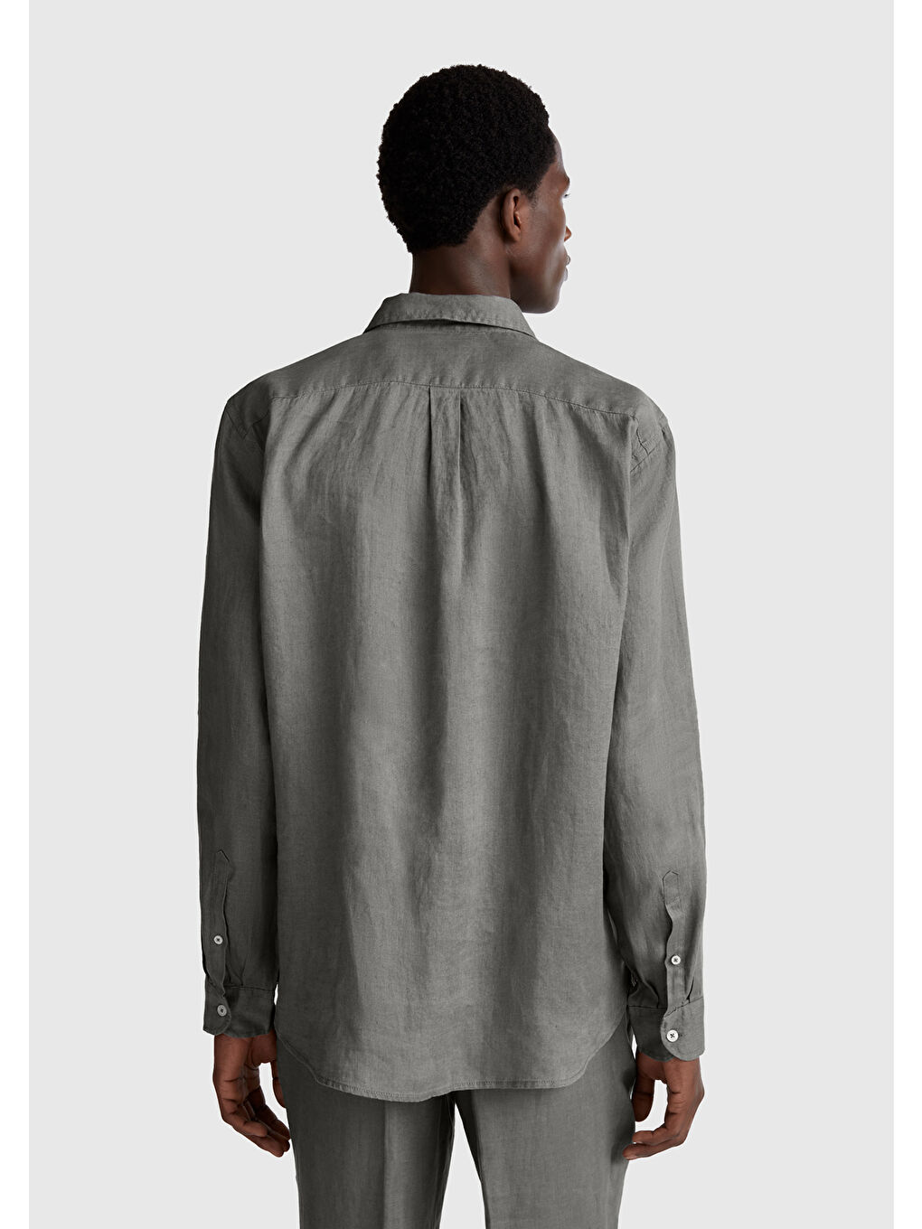 Erkek Gri %100 Keten Gömlek-2