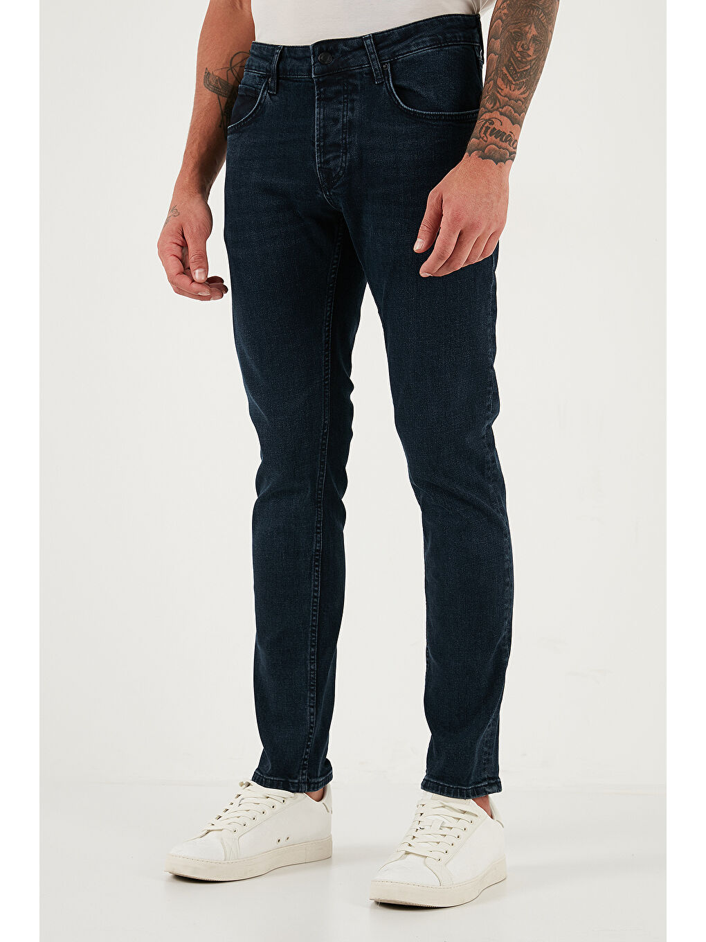 Lacivert Streç Pamuklu Slim Fit Normal Bel Dar Paça Jeans 1124C47NAPOLI-3