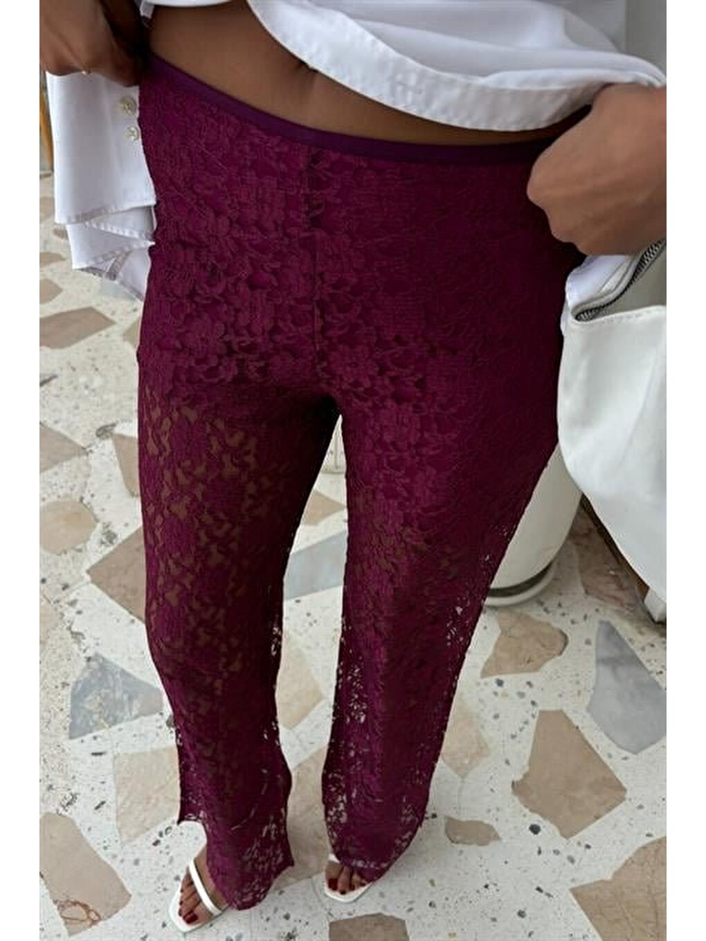 Mürdüm İçi Astarlı Dantel Pantolon 0081-4