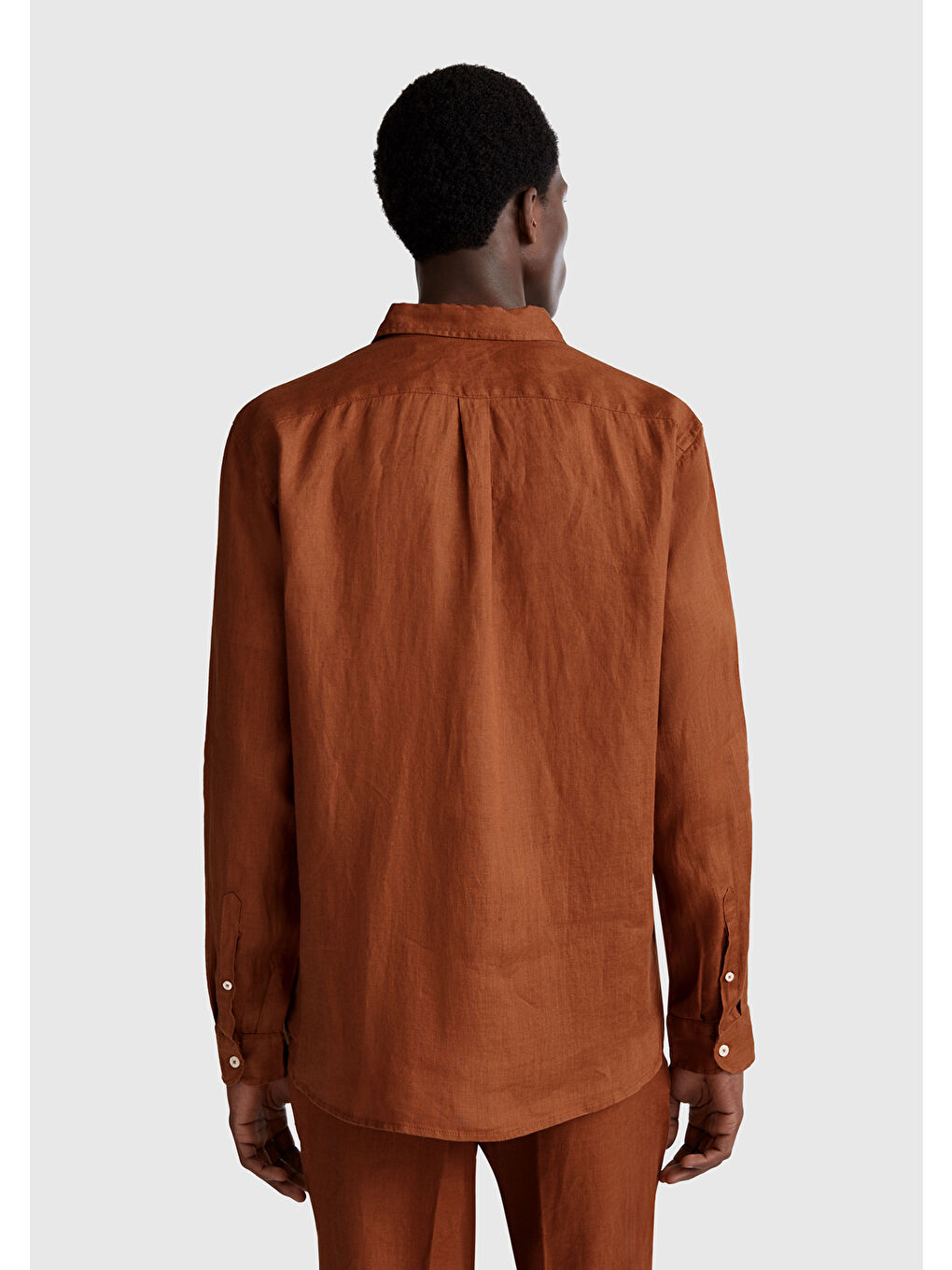 Erkek Koyu Kahverengi %100 Keten Gömlek-2