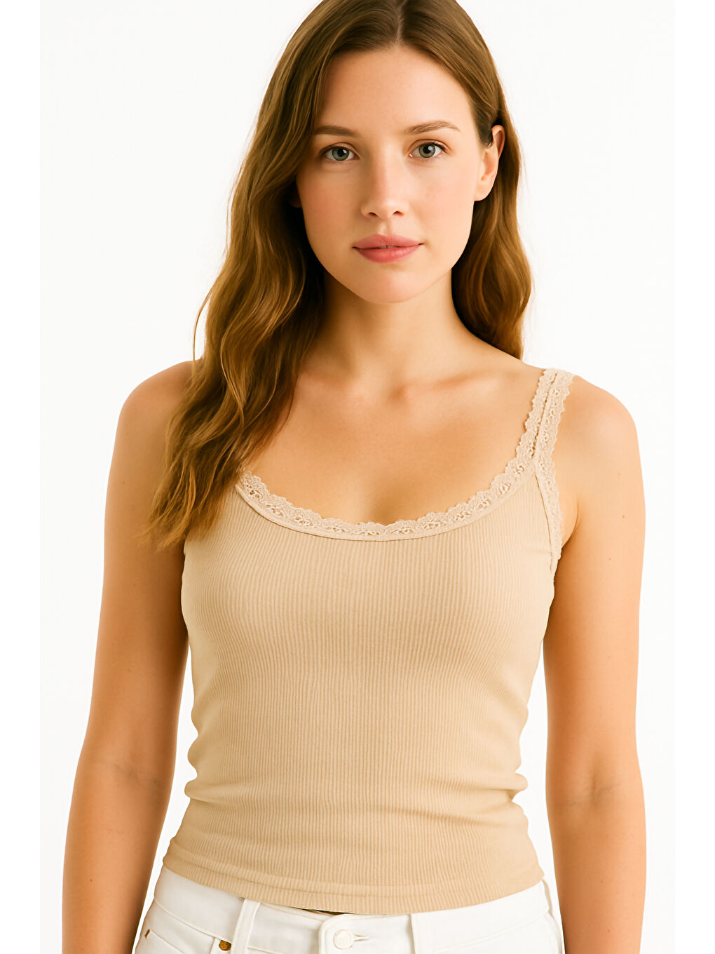 Bej Kaşkorse Dantel Askılı Kadın Atlet