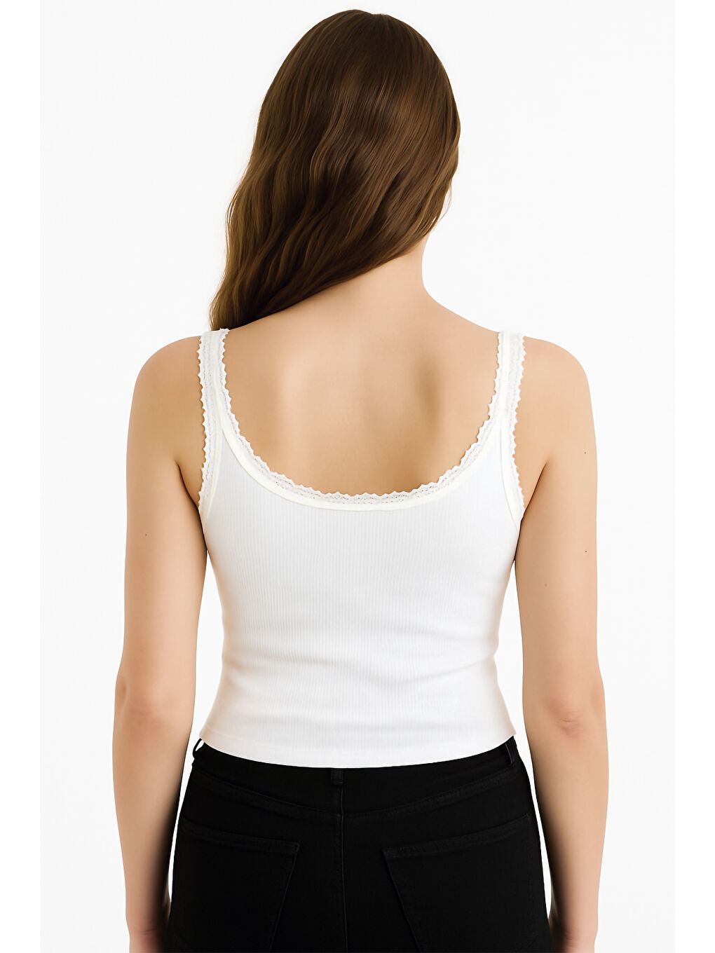 Beyaz Kaşkorse Dantel Askılı Kadın Atlet-1