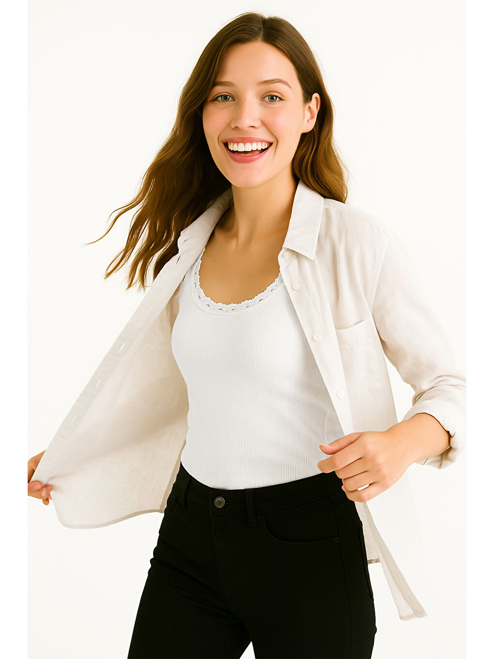 Beyaz Kaşkorse Dantel Askılı Kadın Atlet-2