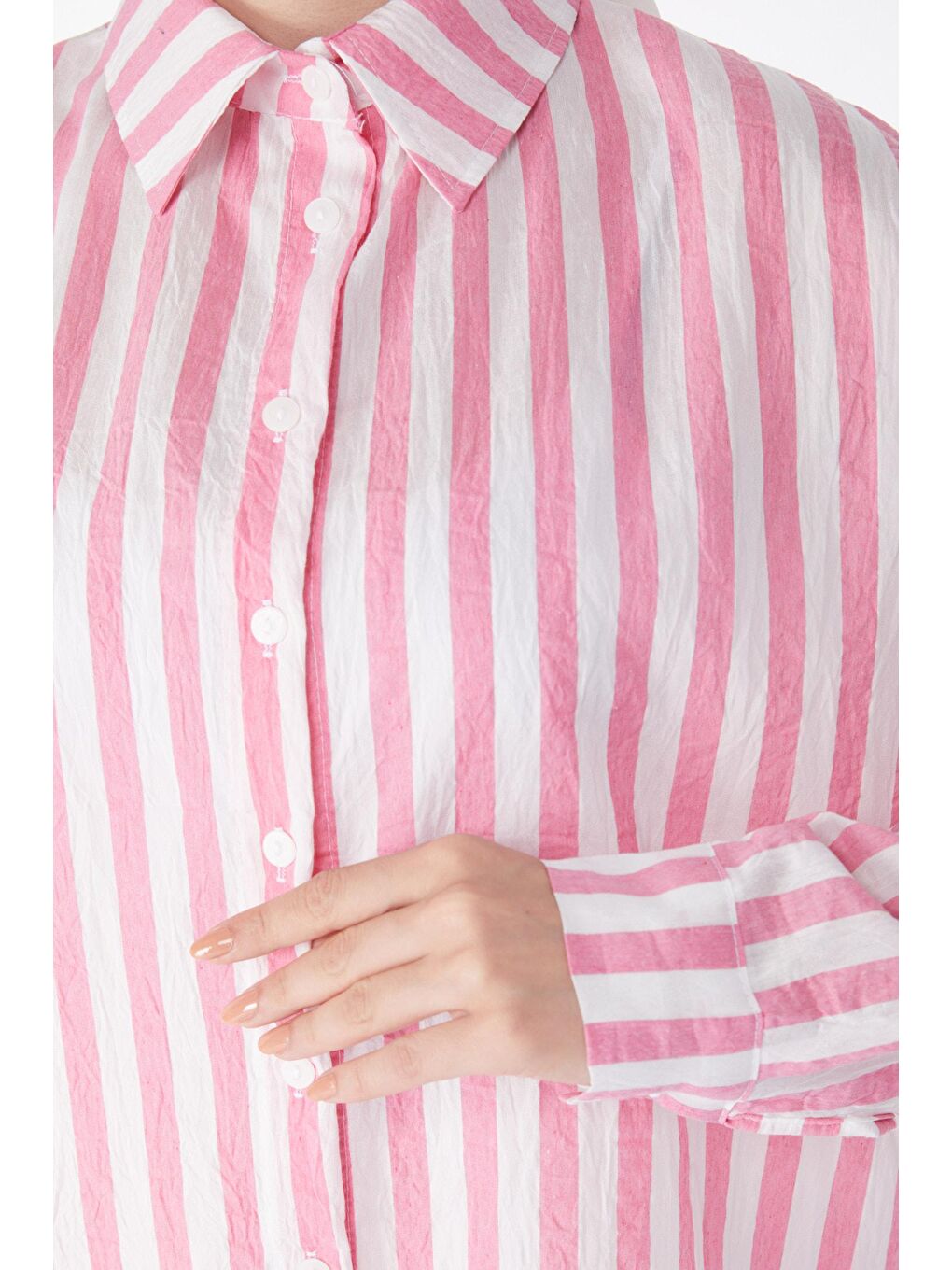 Gömlek Yaka Kadın Pembe Çizgili Tunik - 13172-4