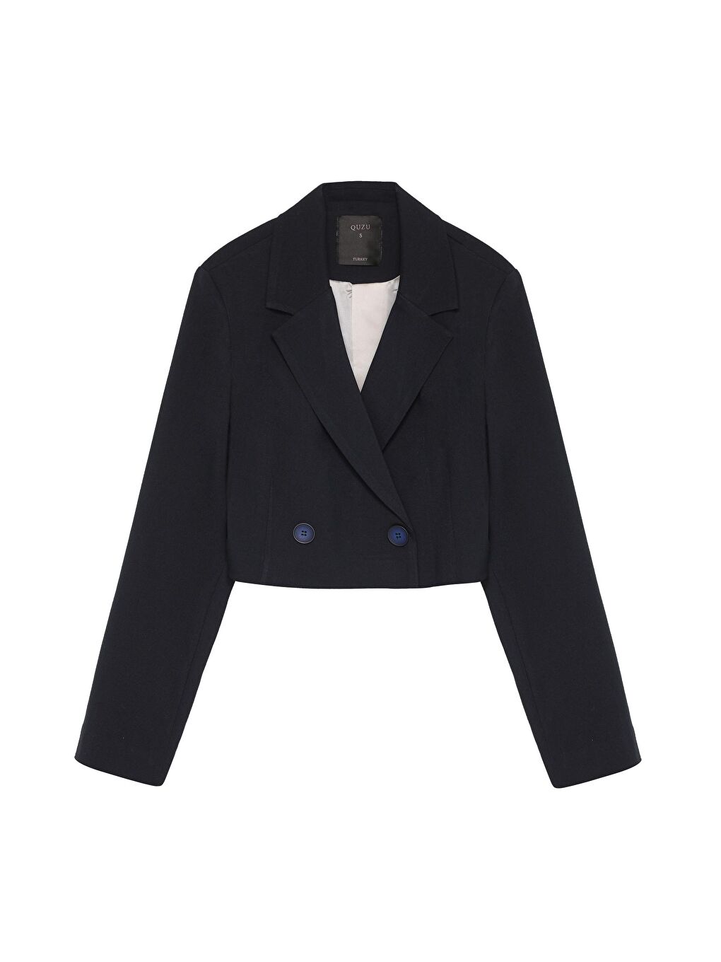 QUZU Lacivert Vatka Detaylı Crop  Blazer Ceket Lacivert