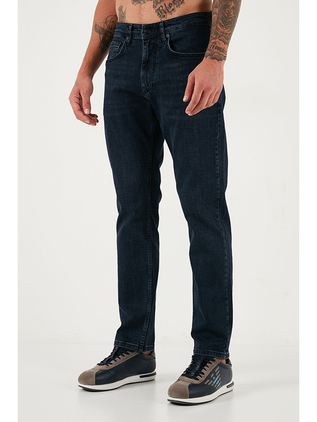 Lacivert Streç Pamuklu Comfort Fit Yüksek Bel Boru Paça Jeans 4412C27TEXAS-2