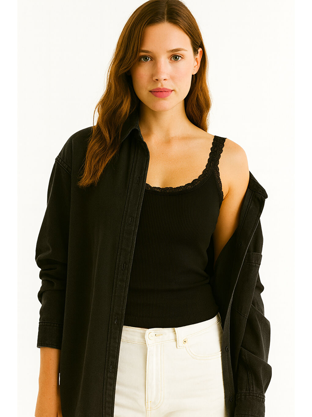 Siyah Kaşkorse Dantel Askılı Kadın Atlet-3