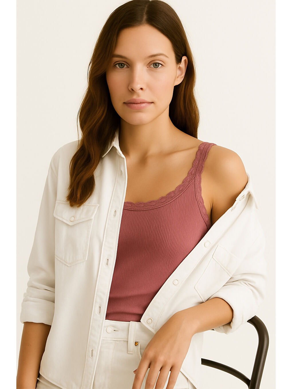 Pembe Kaşkorse Dantel Askılı Kadın Atlet-3