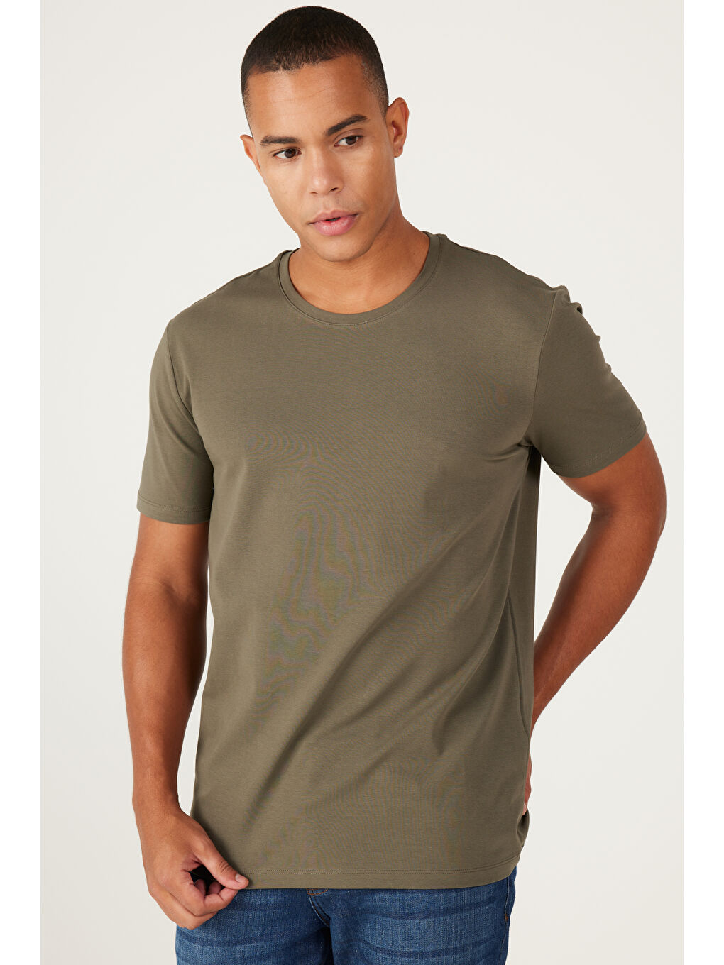 Erkek Haki 360 Derece Her Yöne Esneyen Slim Fit Bisiklet Yaka Tişört-2