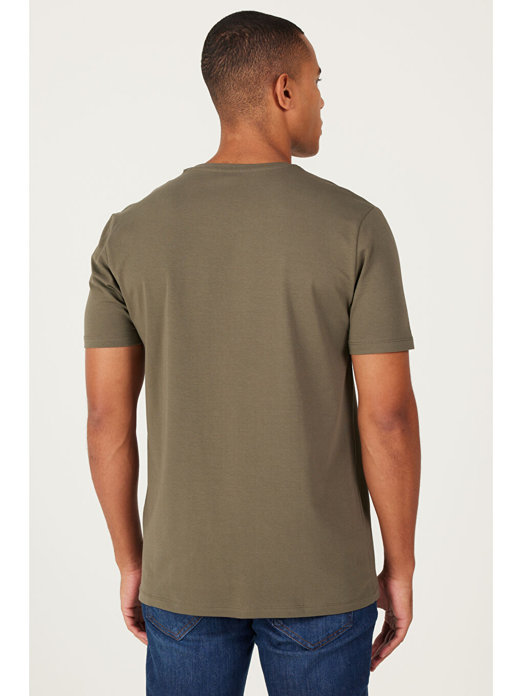 Erkek Haki 360 Derece Her Yöne Esneyen Slim Fit Bisiklet Yaka Tişört-5