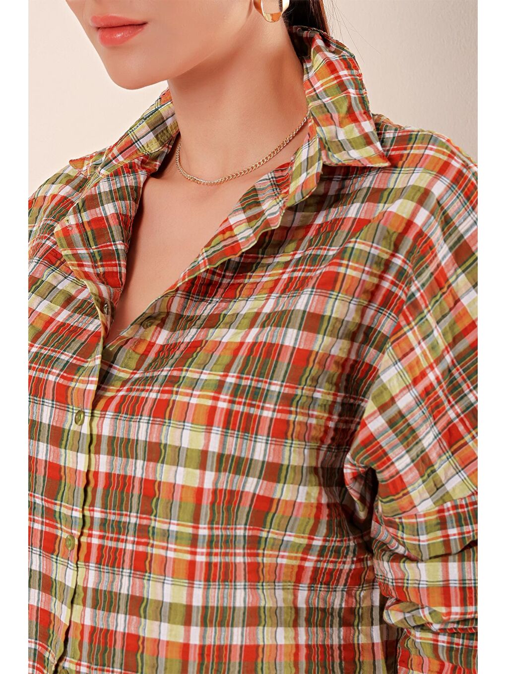 Kırmızı 3900 Oversize Uzun Basic Gömlek - B. Kiremit-2