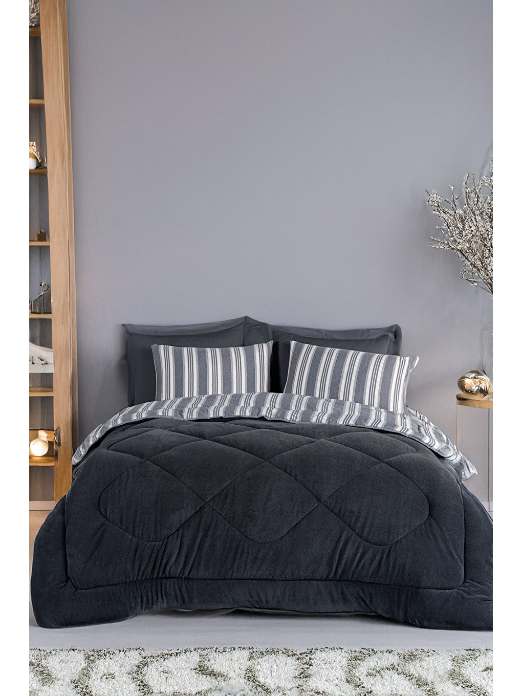 Comfort Set Yeni Nesil Wellsoft Yorganlı 2 Parça Tek Kişilik Soft Line Antrasit