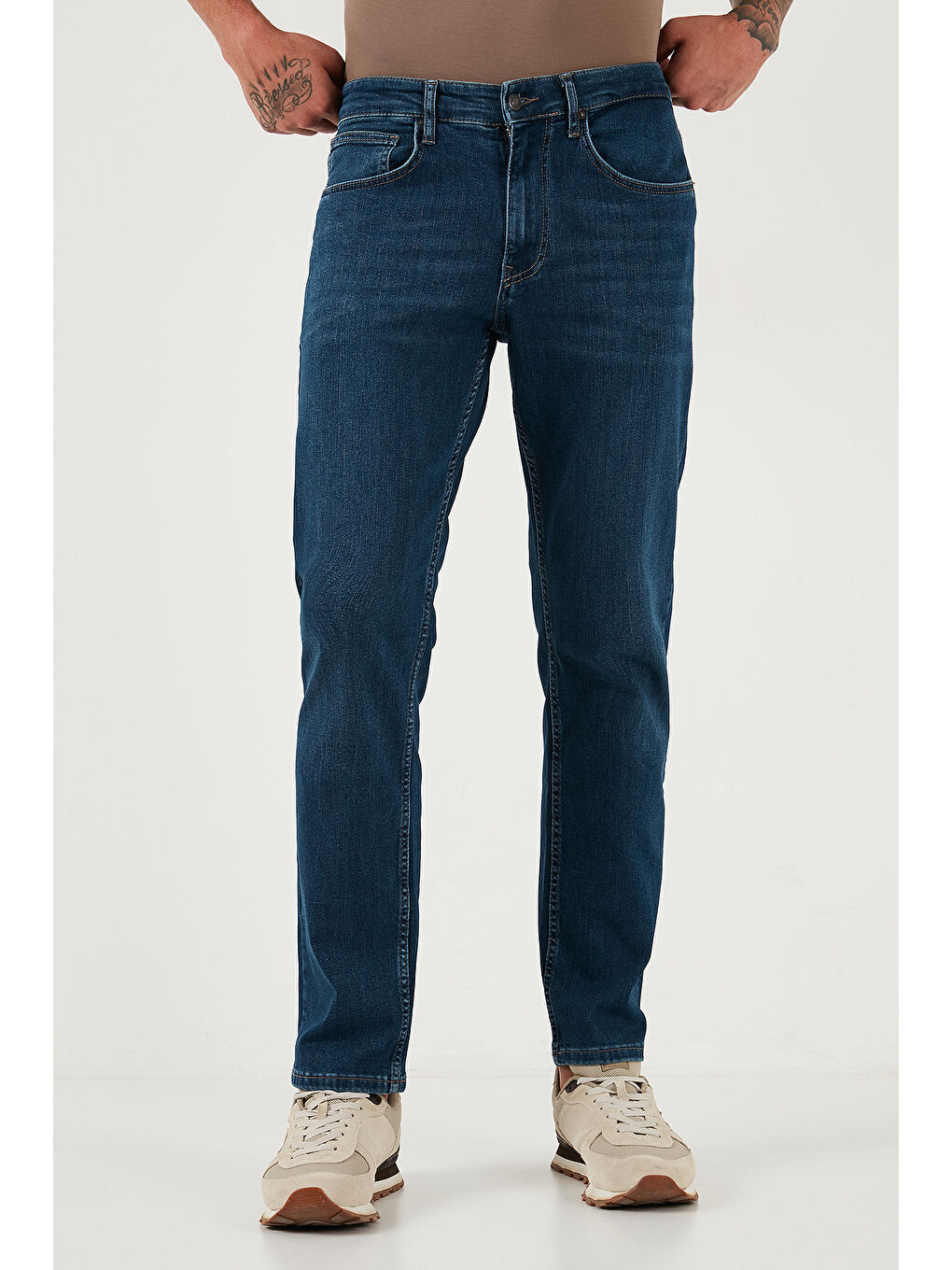 Lacivert Streç Pamuklu Comfort Fit Yüksek Bel Boru Paça Jeans 4400C06TEXAS-1