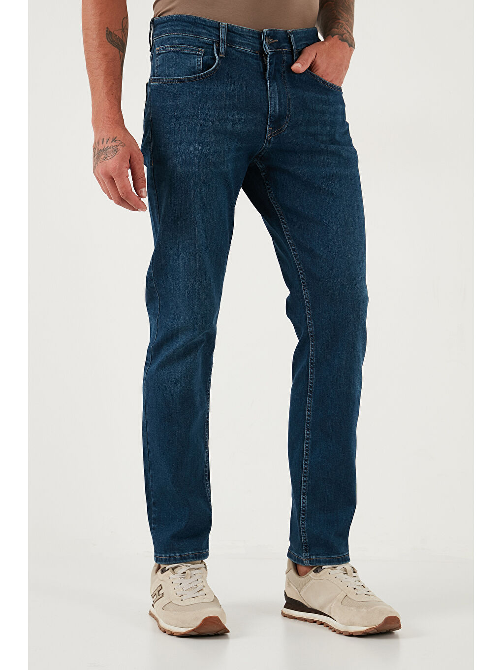 Lacivert Streç Pamuklu Comfort Fit Yüksek Bel Boru Paça Jeans 4400C06TEXAS-2