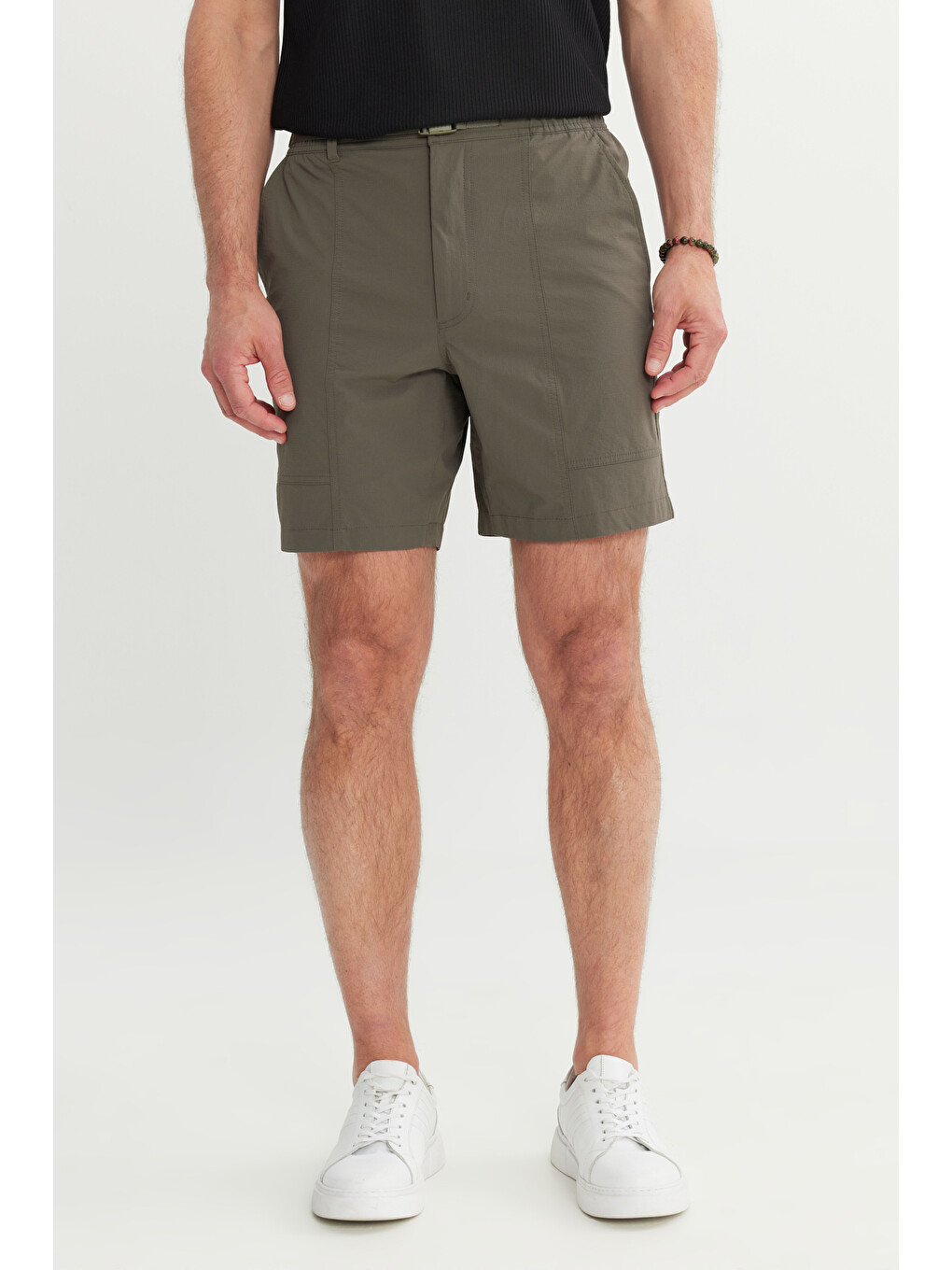 Erkek Haki 360 Her Yöne Esneyen Slim Fit Dar Kesim Yan Cepli Esnek Şort