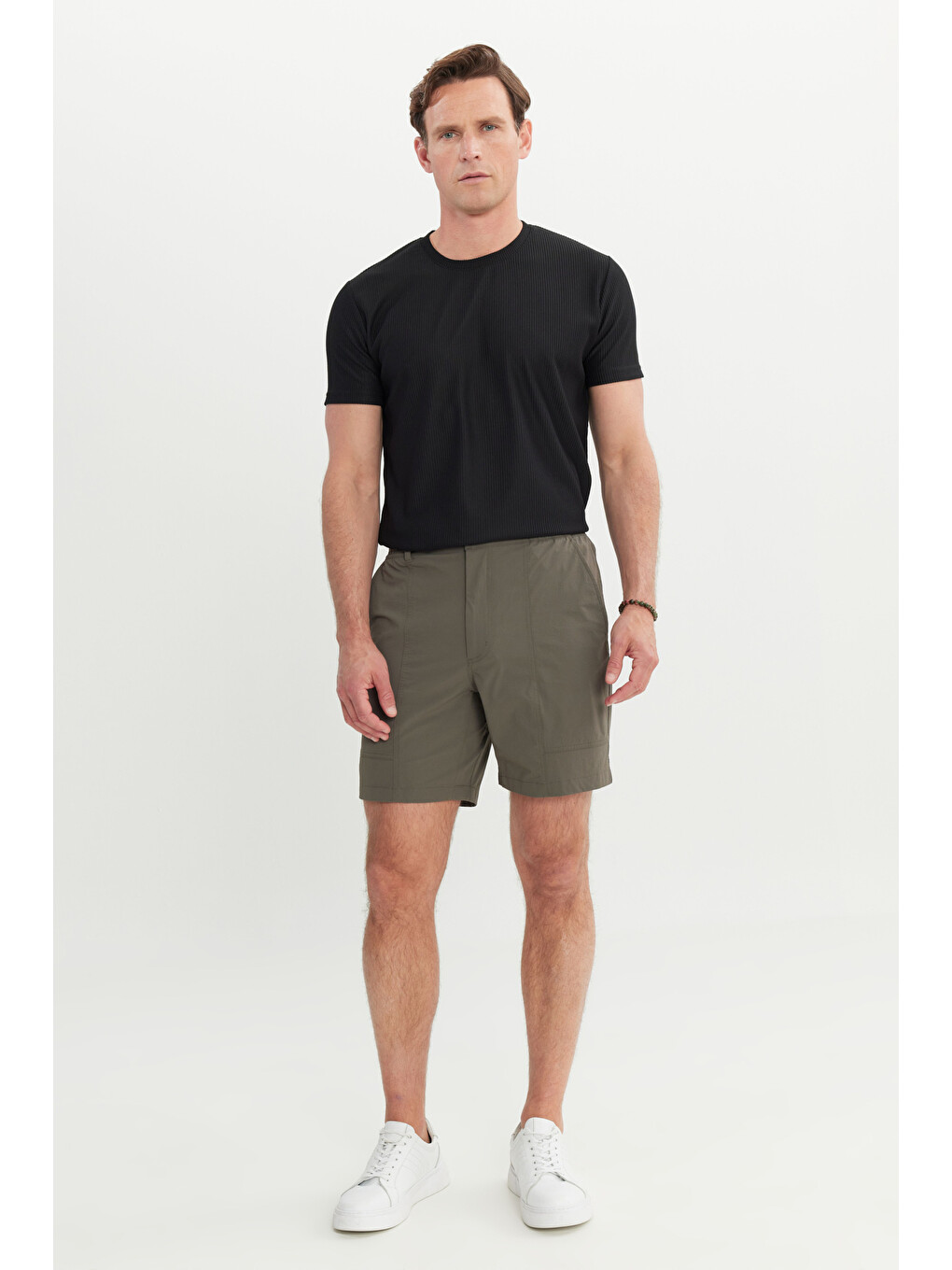 Erkek Haki 360 Her Yöne Esneyen Slim Fit Dar Kesim Yan Cepli Esnek Şort-1