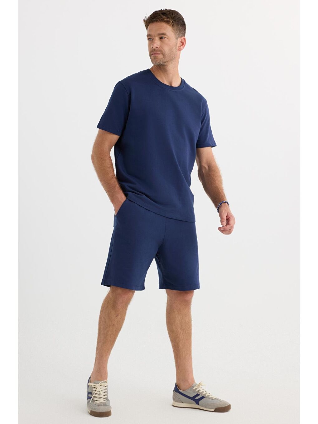 Relax Fit Rahat Kesim %100 Pamuk Hafif Kalın Özel Tasarım Erkek Lacivert Şortlu Eşofman Takım