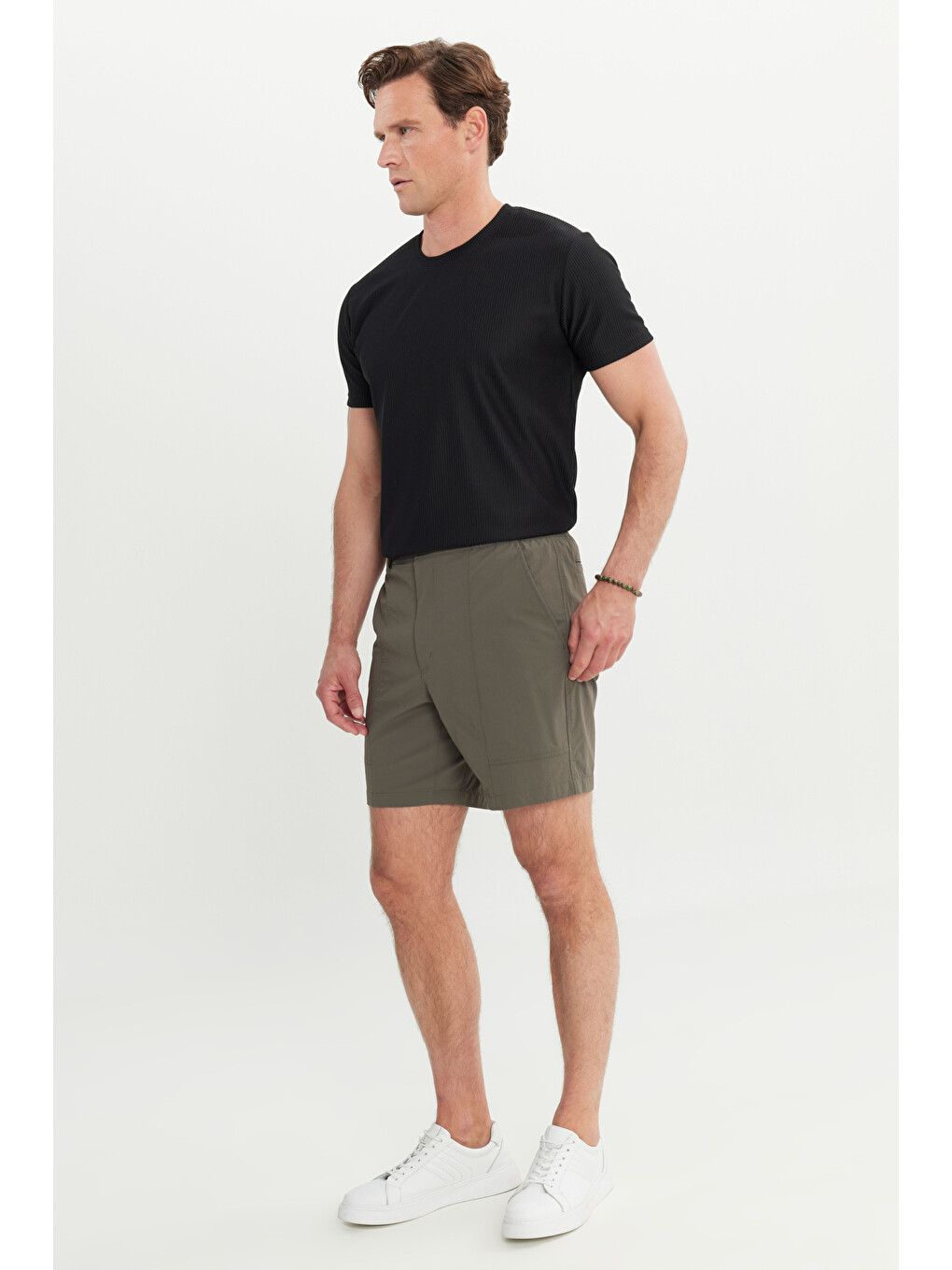 Erkek Haki 360 Her Yöne Esneyen Slim Fit Dar Kesim Yan Cepli Esnek Şort-2