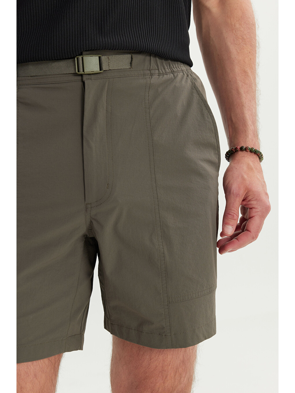 Erkek Haki 360 Her Yöne Esneyen Slim Fit Dar Kesim Yan Cepli Esnek Şort-3