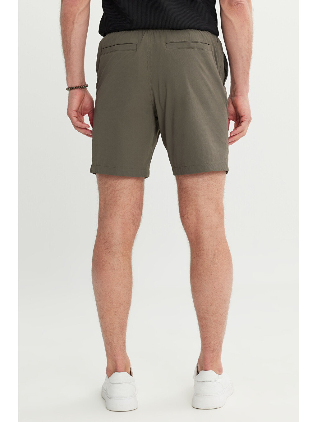 Erkek Haki 360 Her Yöne Esneyen Slim Fit Dar Kesim Yan Cepli Esnek Şort-4