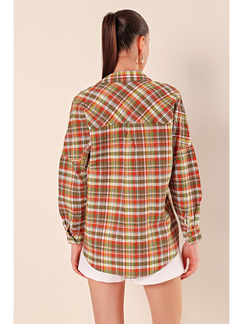 Kırmızı 3900 Oversize Uzun Basic Gömlek - B. Kiremit-5