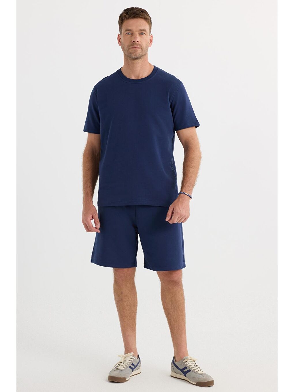 Relax Fit Rahat Kesim %100 Pamuk Hafif Kalın Özel Tasarım Erkek Lacivert Şortlu Eşofman Takım-1