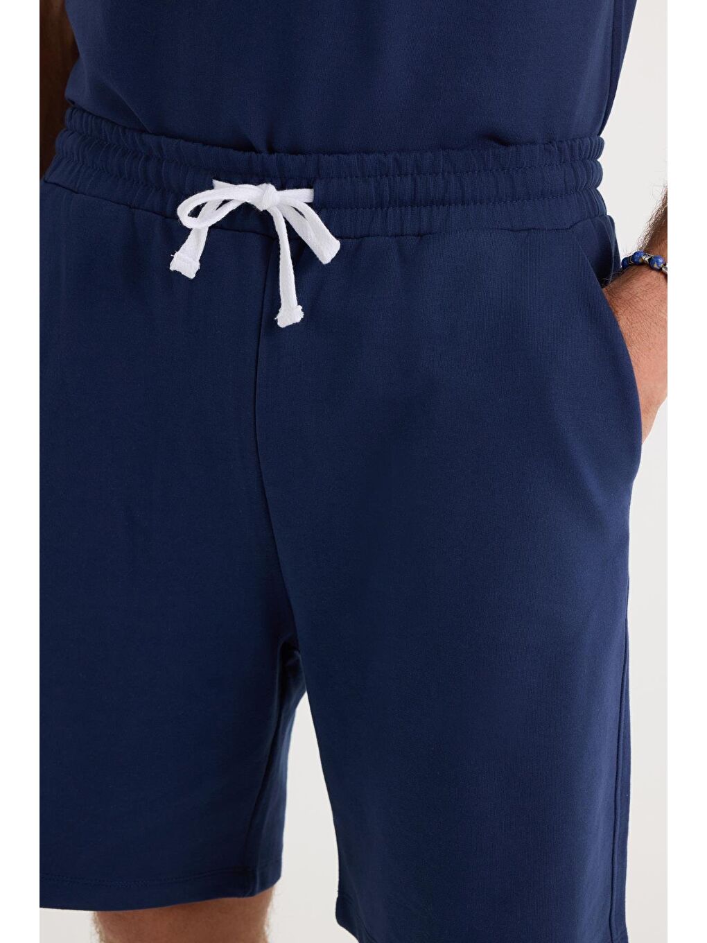 Relax Fit Rahat Kesim %100 Pamuk Hafif Kalın Özel Tasarım Erkek Lacivert Şortlu Eşofman Takım-2