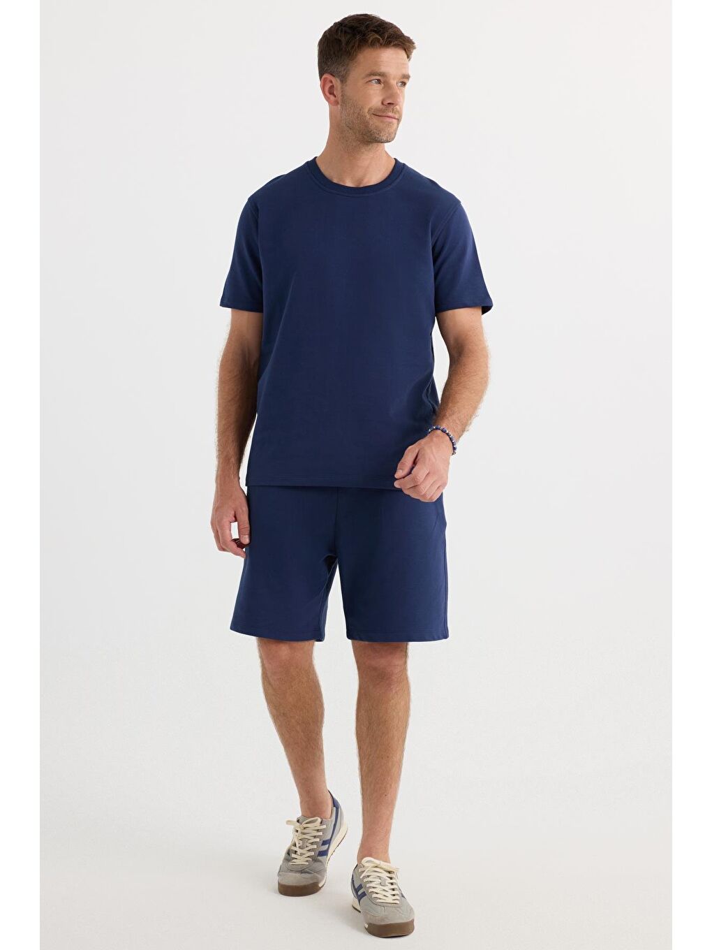 Relax Fit Rahat Kesim %100 Pamuk Hafif Kalın Özel Tasarım Erkek Lacivert Şortlu Eşofman Takım-3