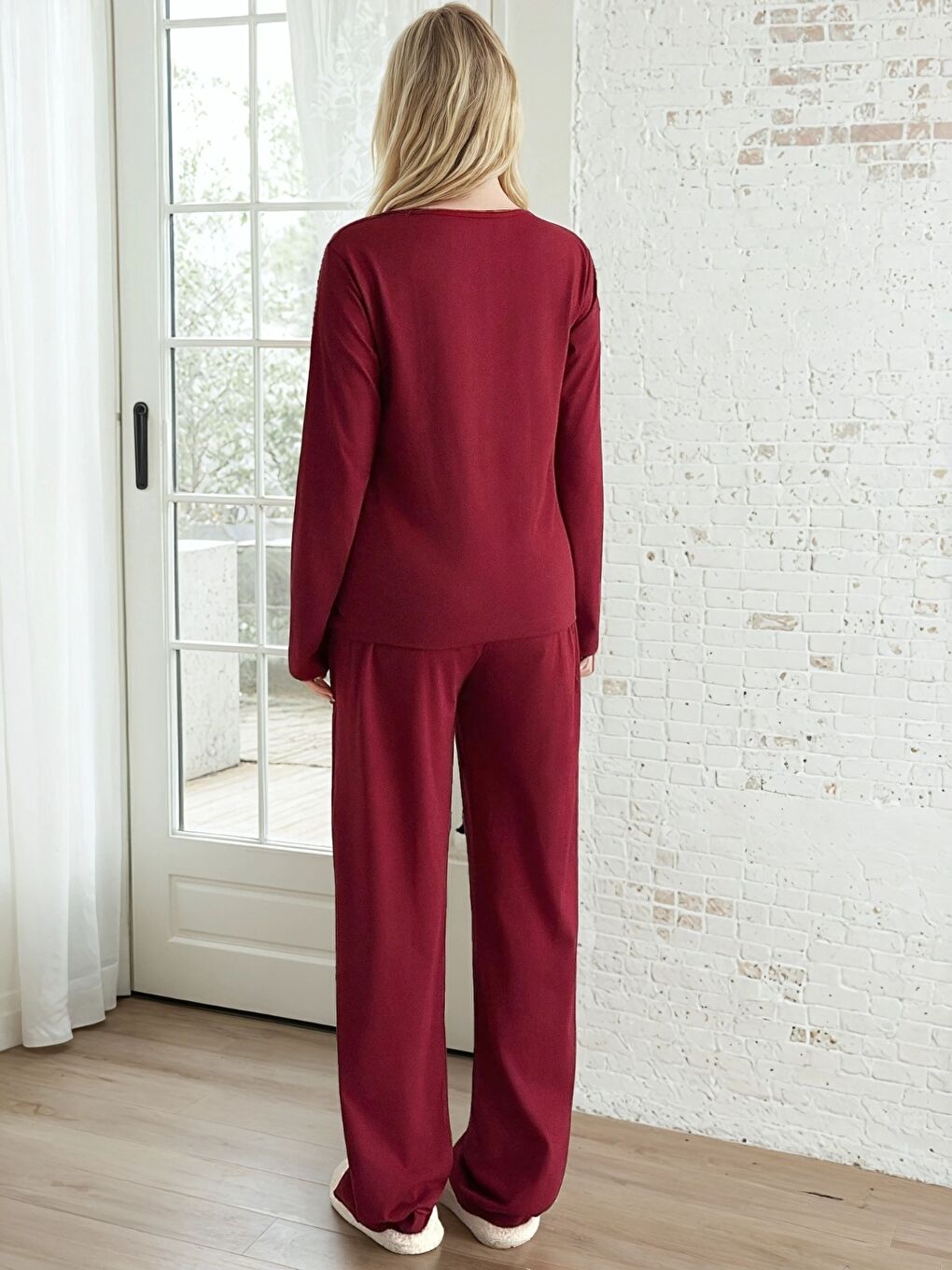 Good Mood Baskılı Bordo Kadın Pijama Takımı-2