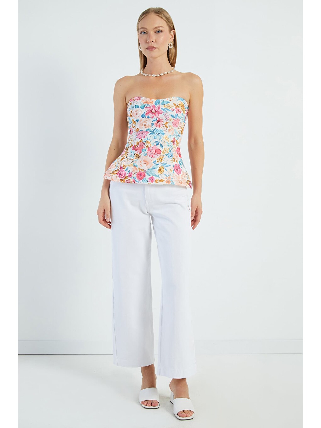 Beyaz Çift Düğmeli Gabardin Pantolon-3