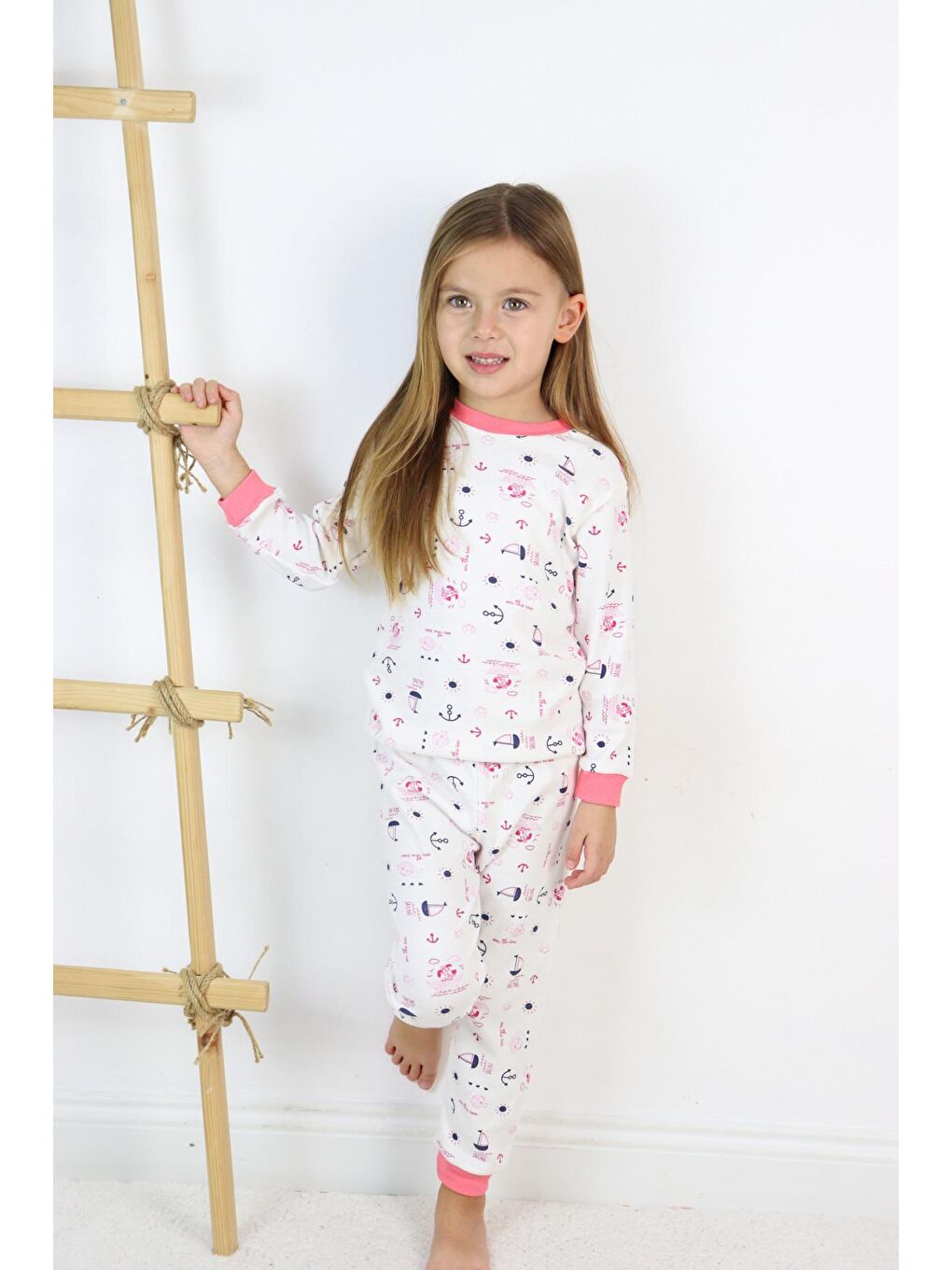 Harika KIDS Ekru Kız Çocuk Interlok Kumaş Örme Basic Baskılı Pijama Takımı