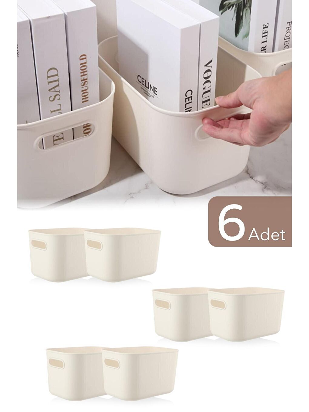 Beyaz 6'lı Organizer Kutu Seti - 4 lt Çok Amaçlı Düzenleyici - Dekoratif Saklama Kutusu