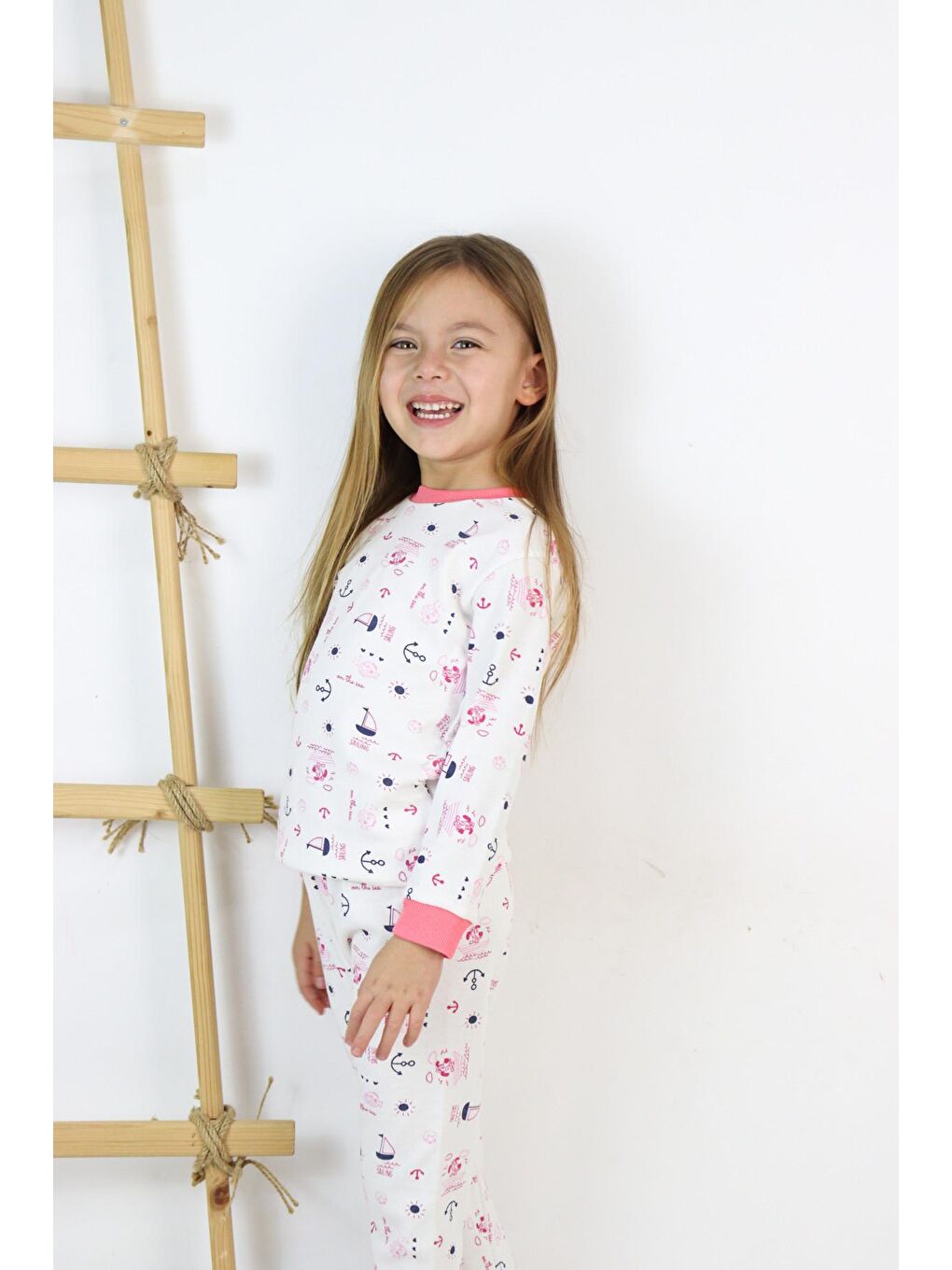 Harika KIDS Ekru Kız Çocuk Interlok Kumaş Örme Basic Baskılı Pijama Takımı - 1