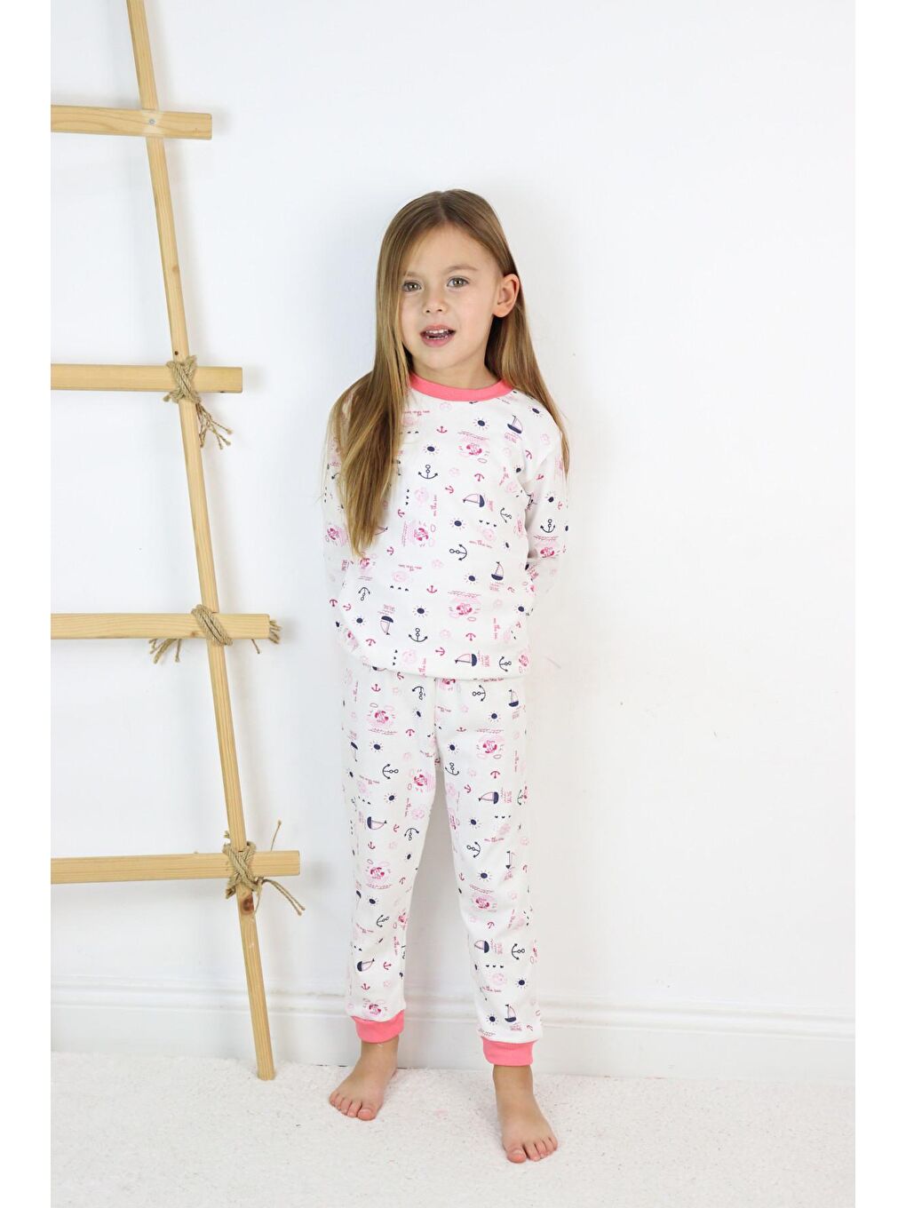 Harika KIDS Ekru Kız Çocuk Interlok Kumaş Örme Basic Baskılı Pijama Takımı - 2