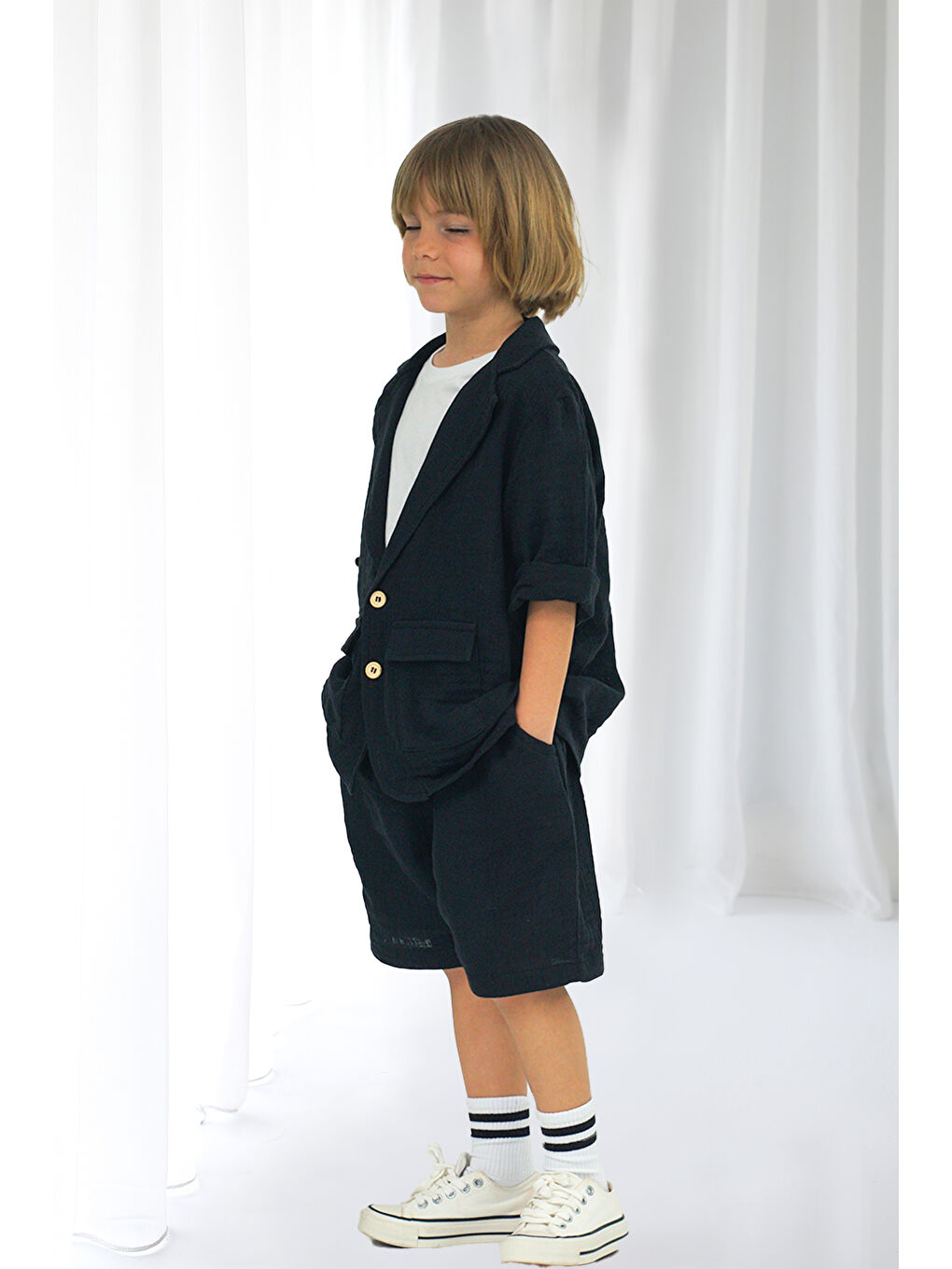 Siyah Müslin Ceket Şort Takım-1