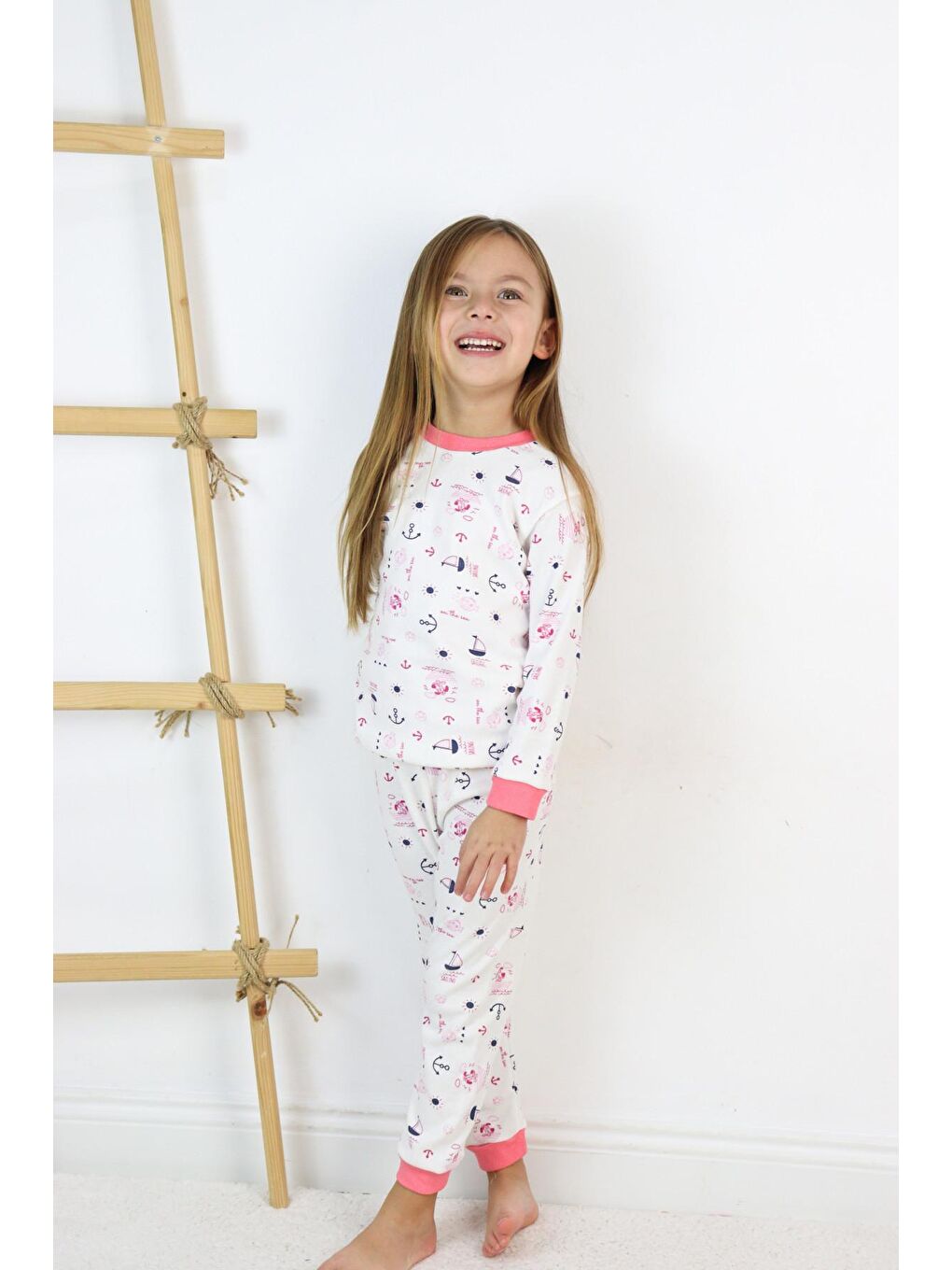 Harika KIDS Ekru Kız Çocuk Interlok Kumaş Örme Basic Baskılı Pijama Takımı - 3