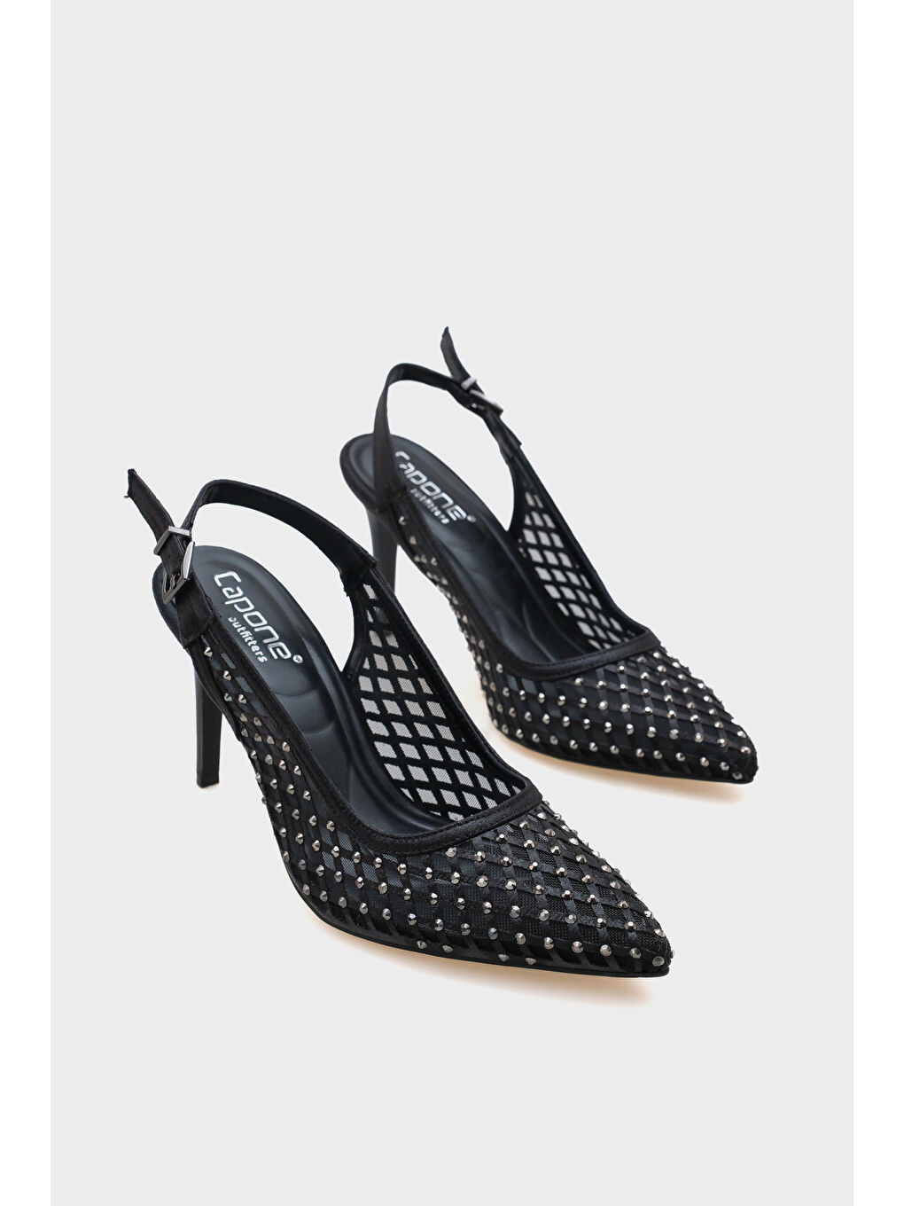 Gri Hilary Taşlı Fileli Stiletto-1