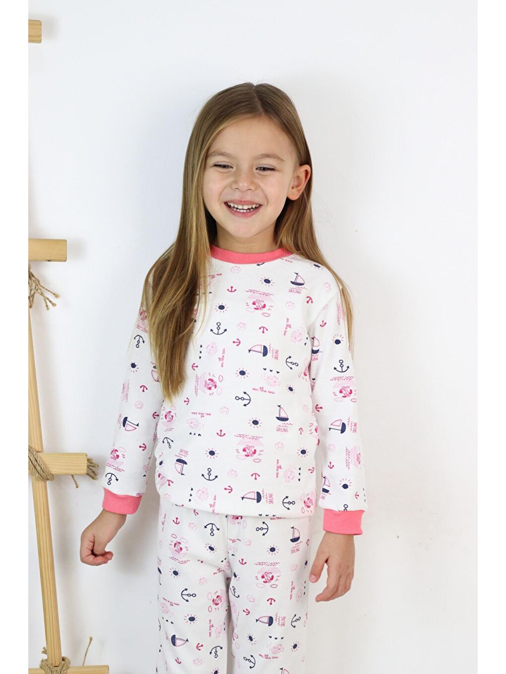 Harika KIDS Ekru Kız Çocuk Interlok Kumaş Örme Basic Baskılı Pijama Takımı - 4