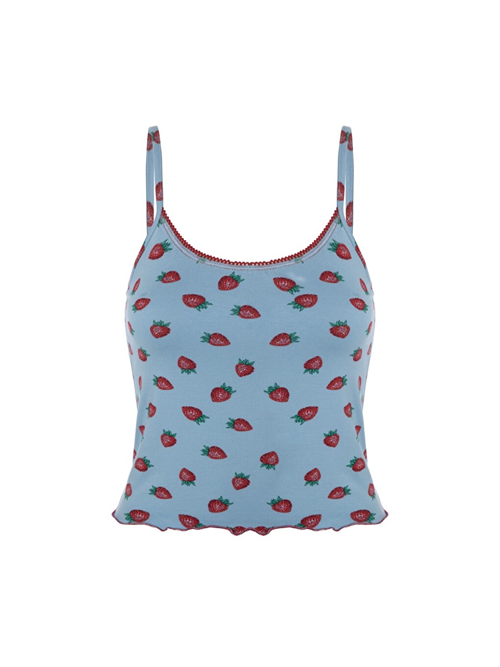 Mavi Kadın İp Askılı Çilek Desenli Pamuklu Şortlu Pijama Takımı-2