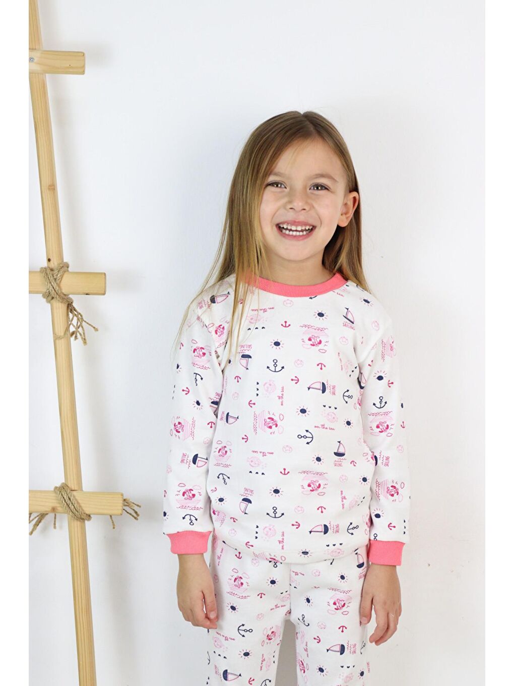 Harika KIDS Ekru Kız Çocuk Interlok Kumaş Örme Basic Baskılı Pijama Takımı - 7