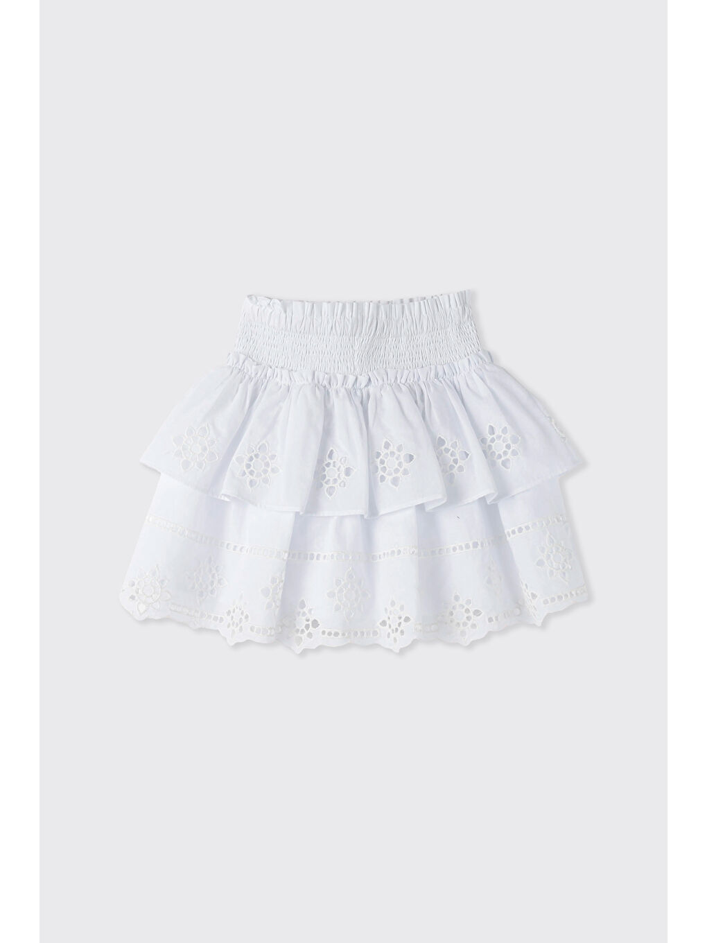 Kız Bebek Beli Büzgülü Fisto Beyaz Etek-1