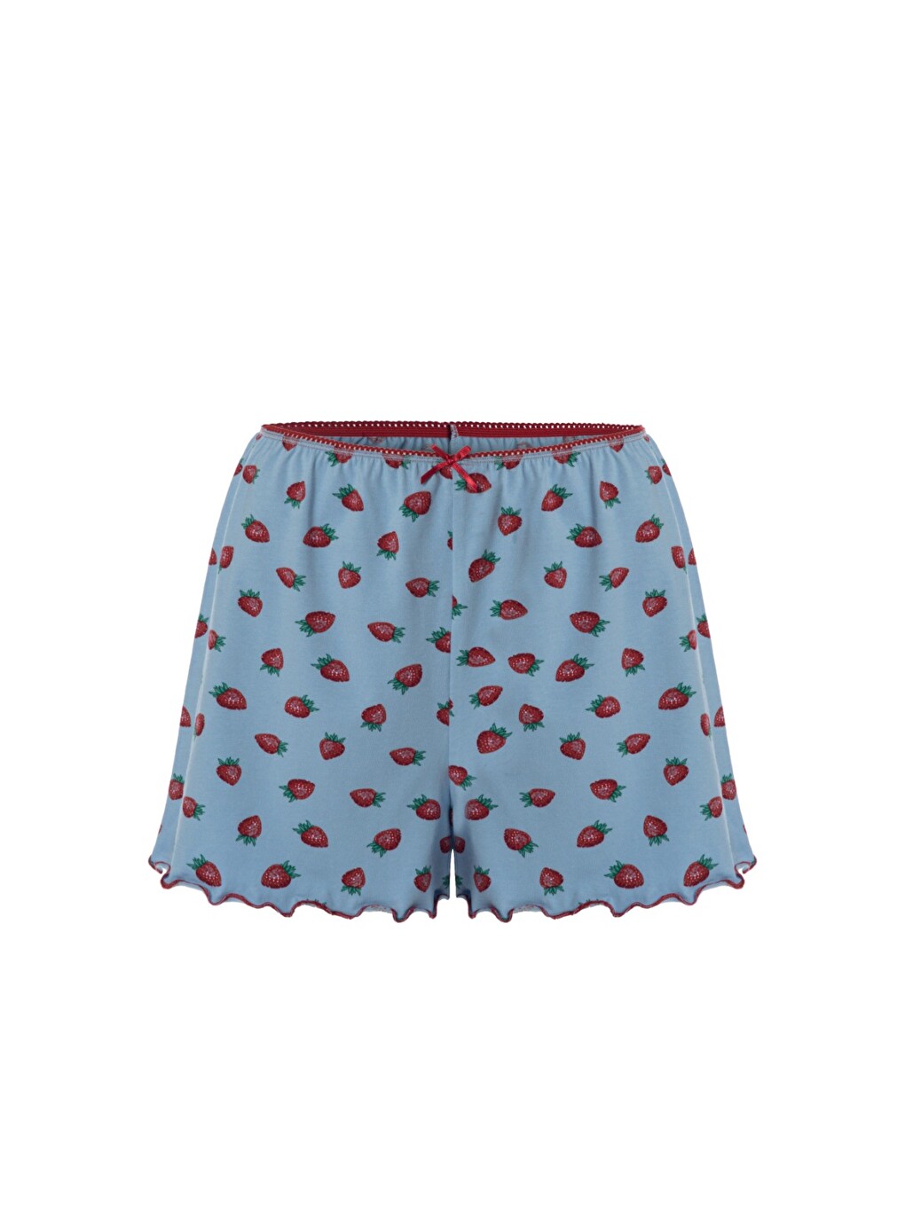 Mavi Kadın İp Askılı Çilek Desenli Pamuklu Şortlu Pijama Takımı-3