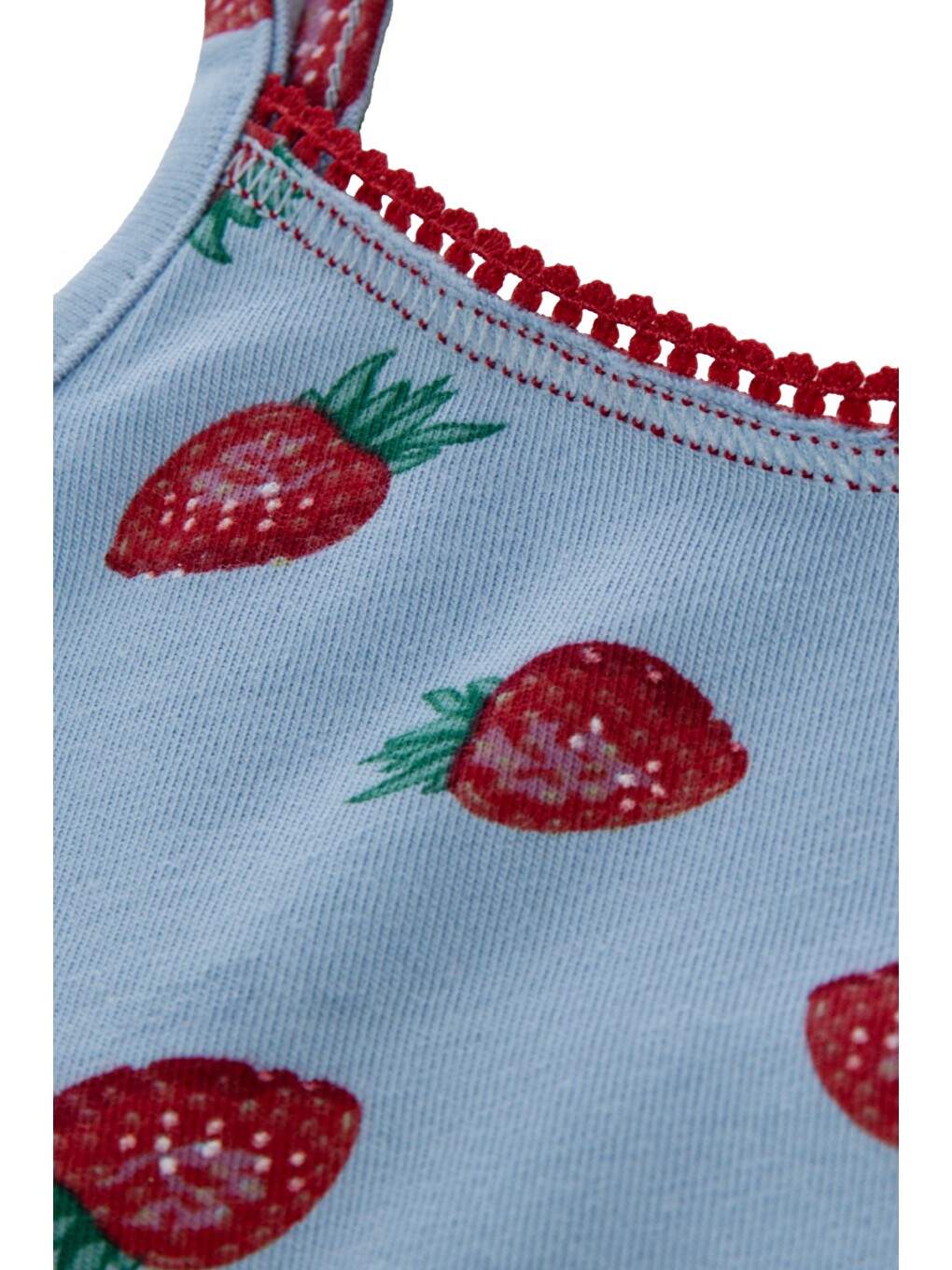 Mavi Kadın İp Askılı Çilek Desenli Pamuklu Şortlu Pijama Takımı-4